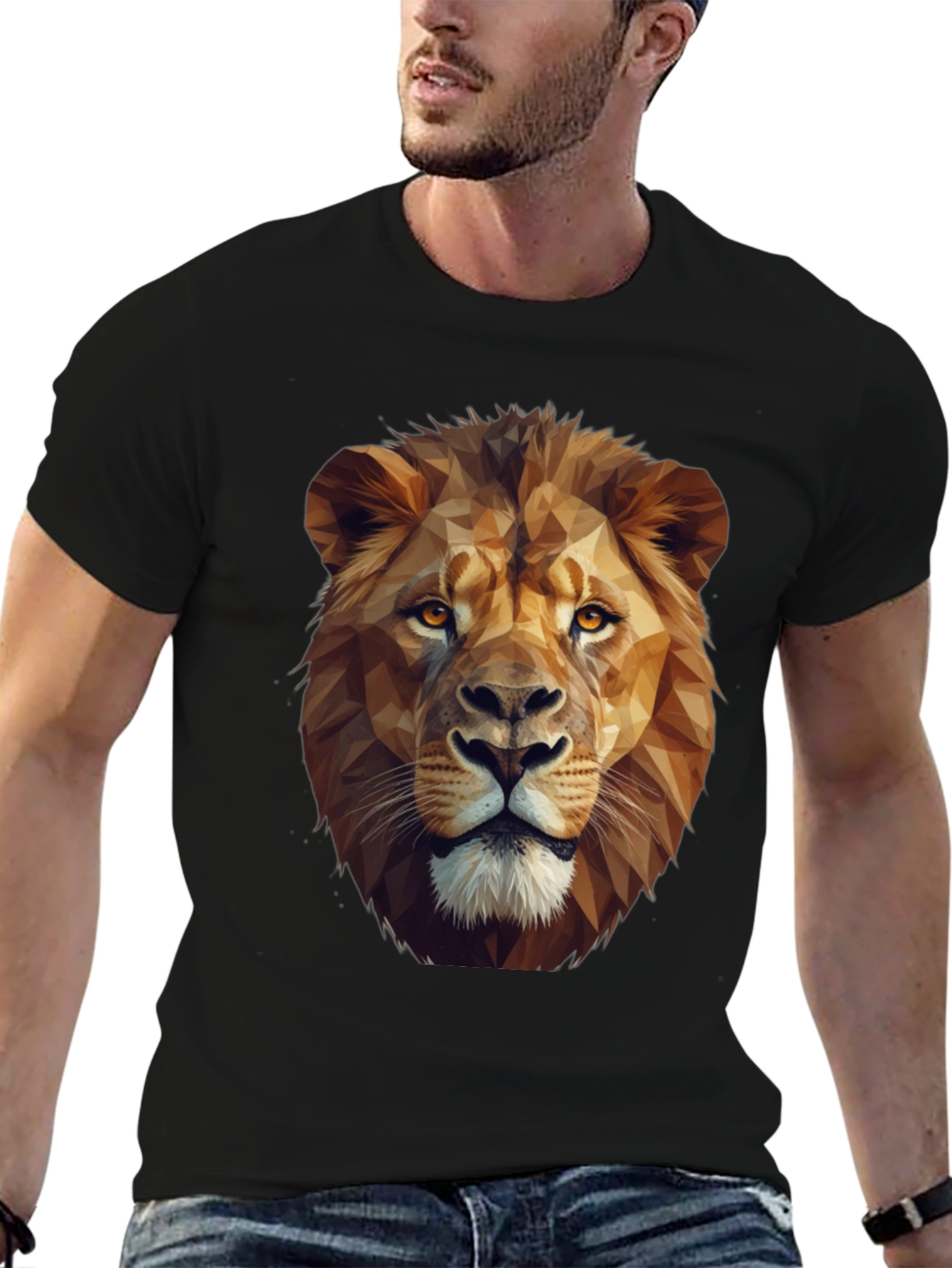 Black Geometric Lion Graphic Tee - Black Short Sleeve Shirt view 6