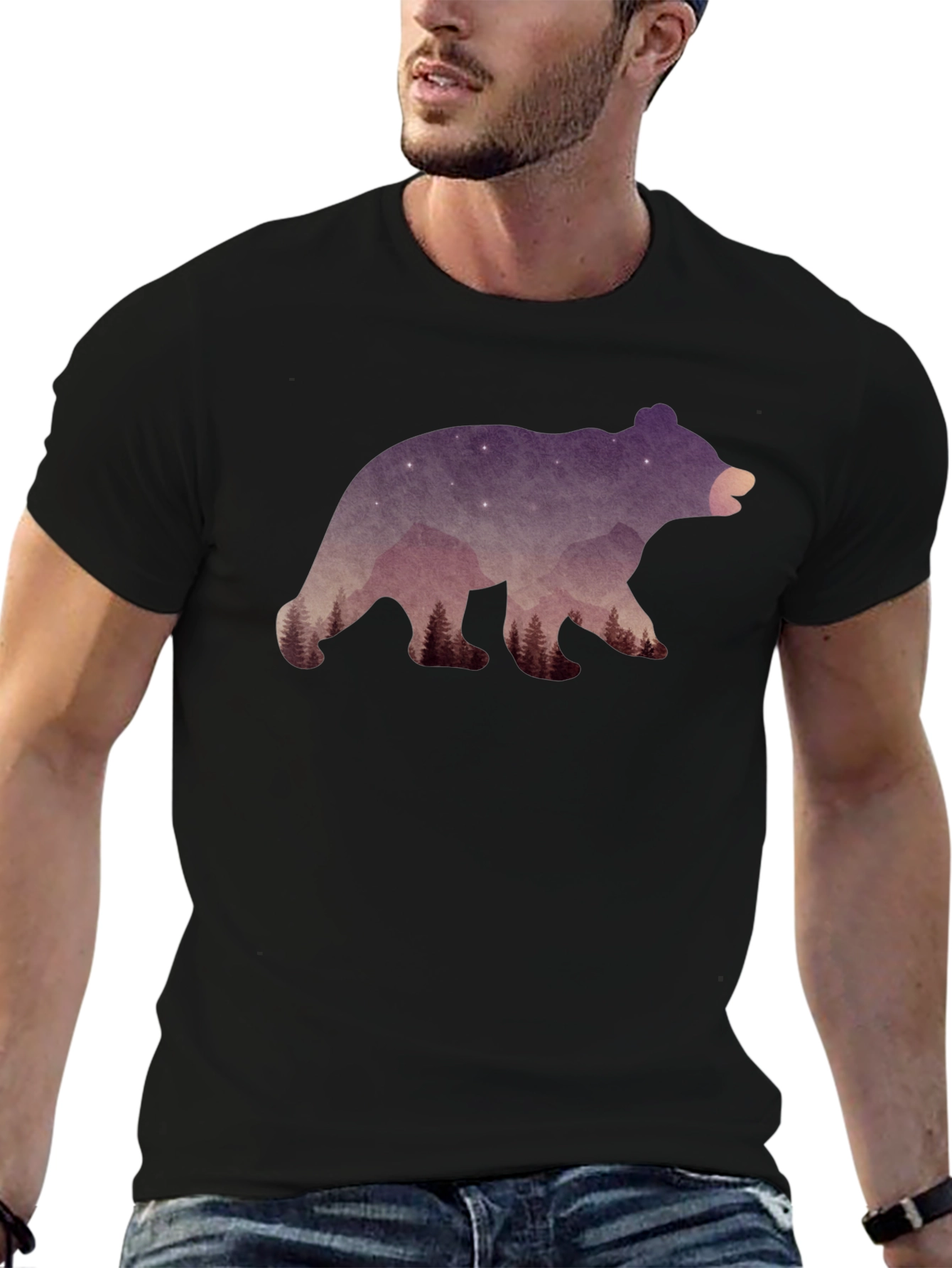 Black Nature Bear Graphic T-Shirt - Black view 6