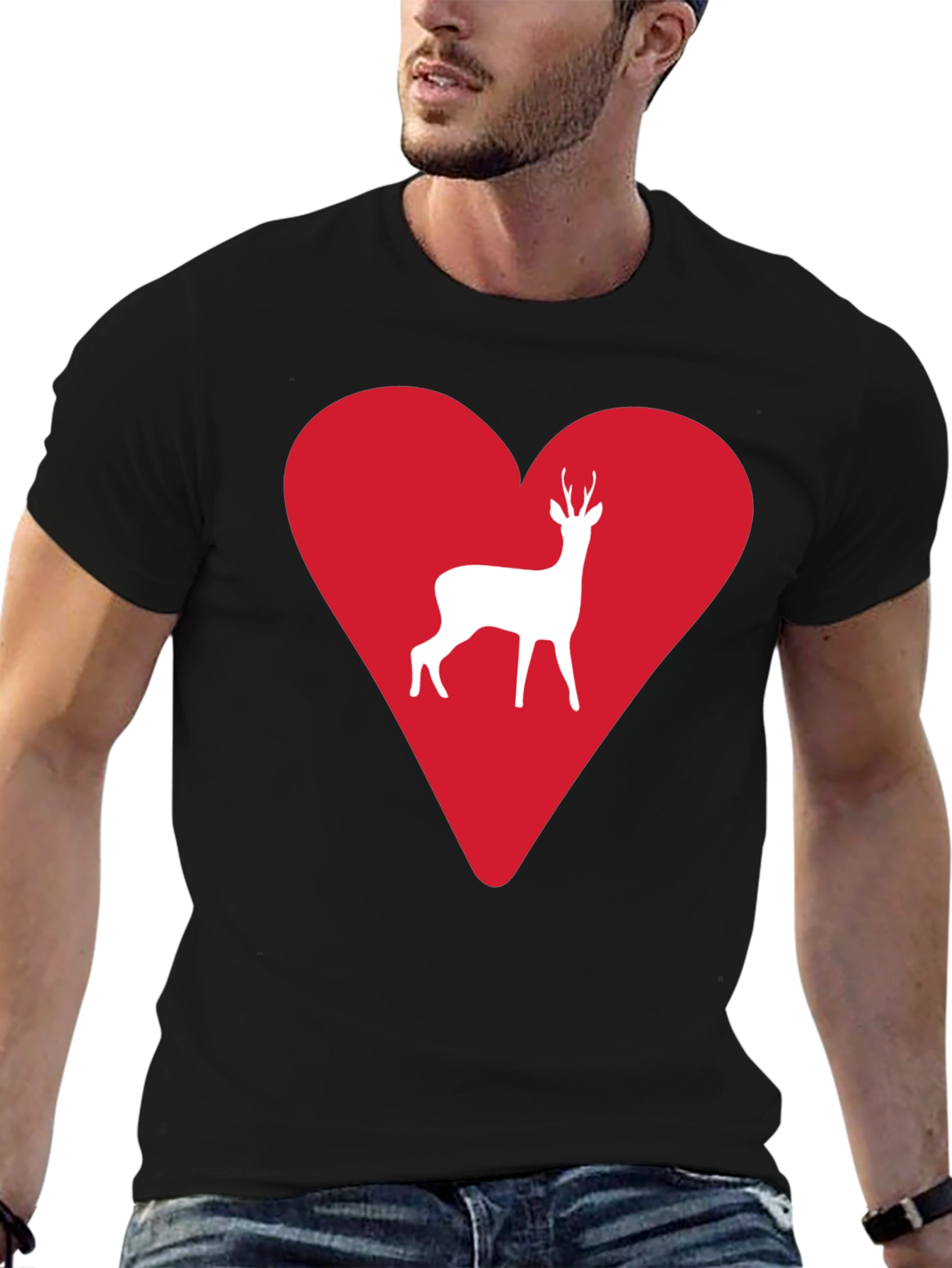 Black Deer Heart Graphic Tee - Men's Black T-Shirt view 6