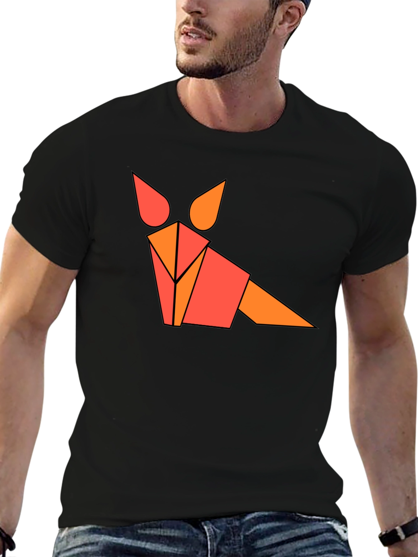 Black Geometric Fox Graphic Tee - Black, Modern Design view 6