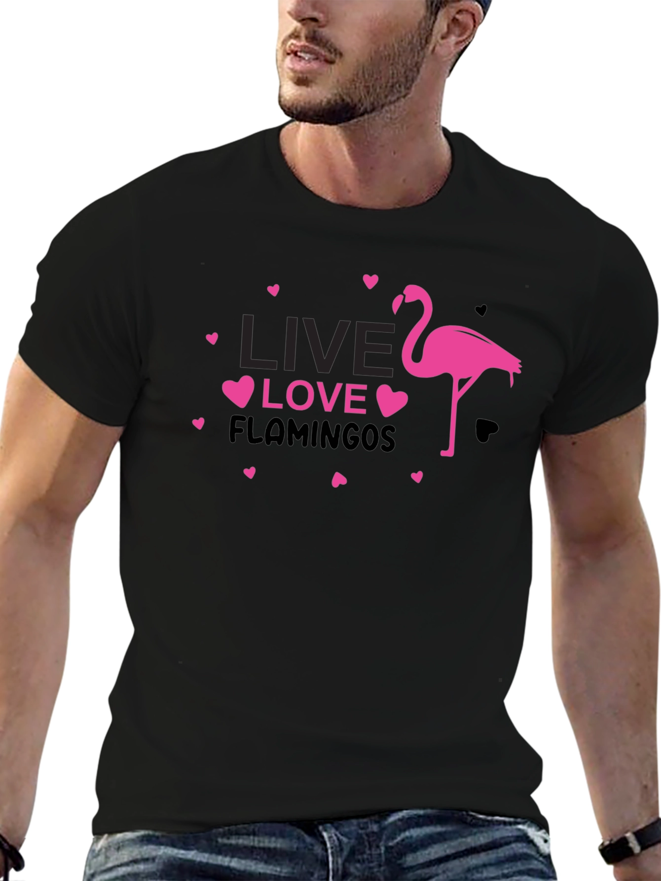 Black Live Love Flamingos Black T-Shirt view 6
