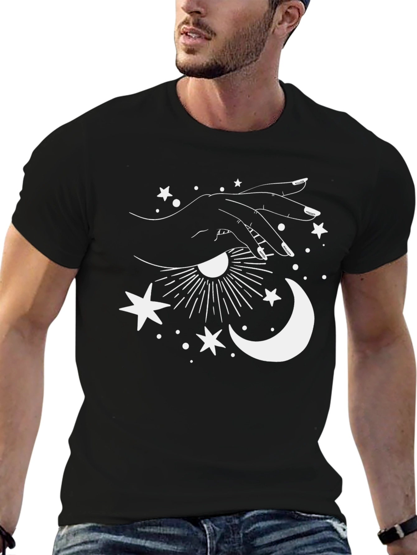 Black Celestial Hand Graphic Tee - Stylish Unisex T-Shirt view 6