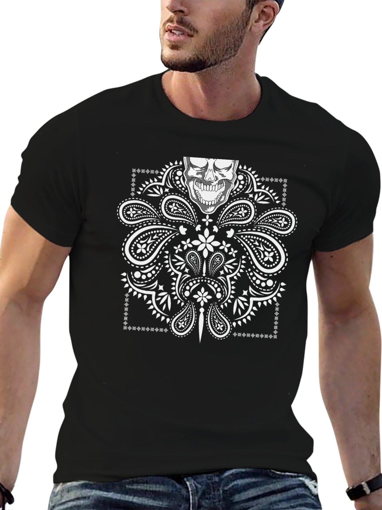 Black Skull Bandana Graphic Tee - Men's Black T-Shirt view 6