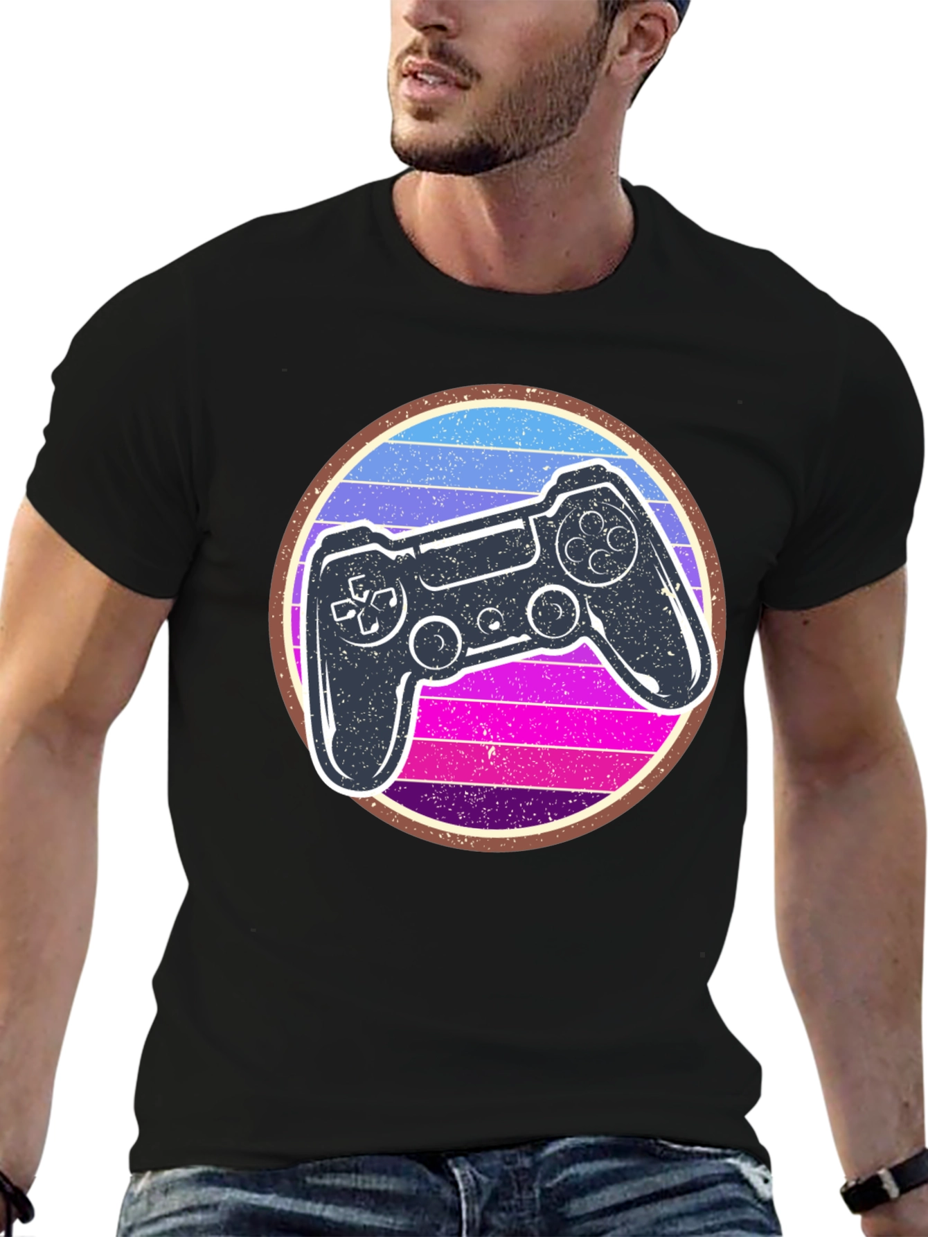 Black Retro Gaming Controller Graphic Tee view 6