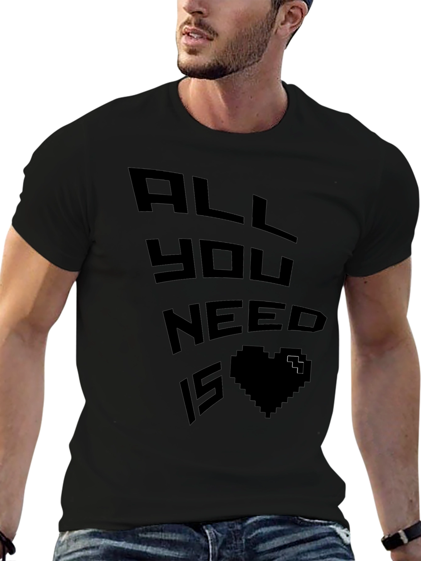 Black Pixel Heart Graphic Tee - Gamer Love Shirt view 6