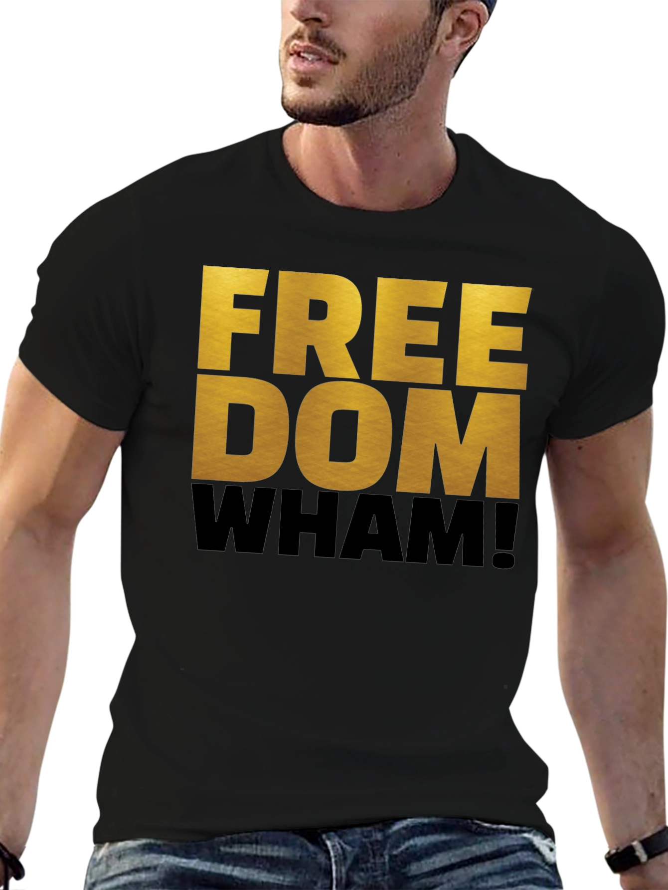 Black Freedom Wham! Graphic T-Shirt - Bold Statement Tee view 6