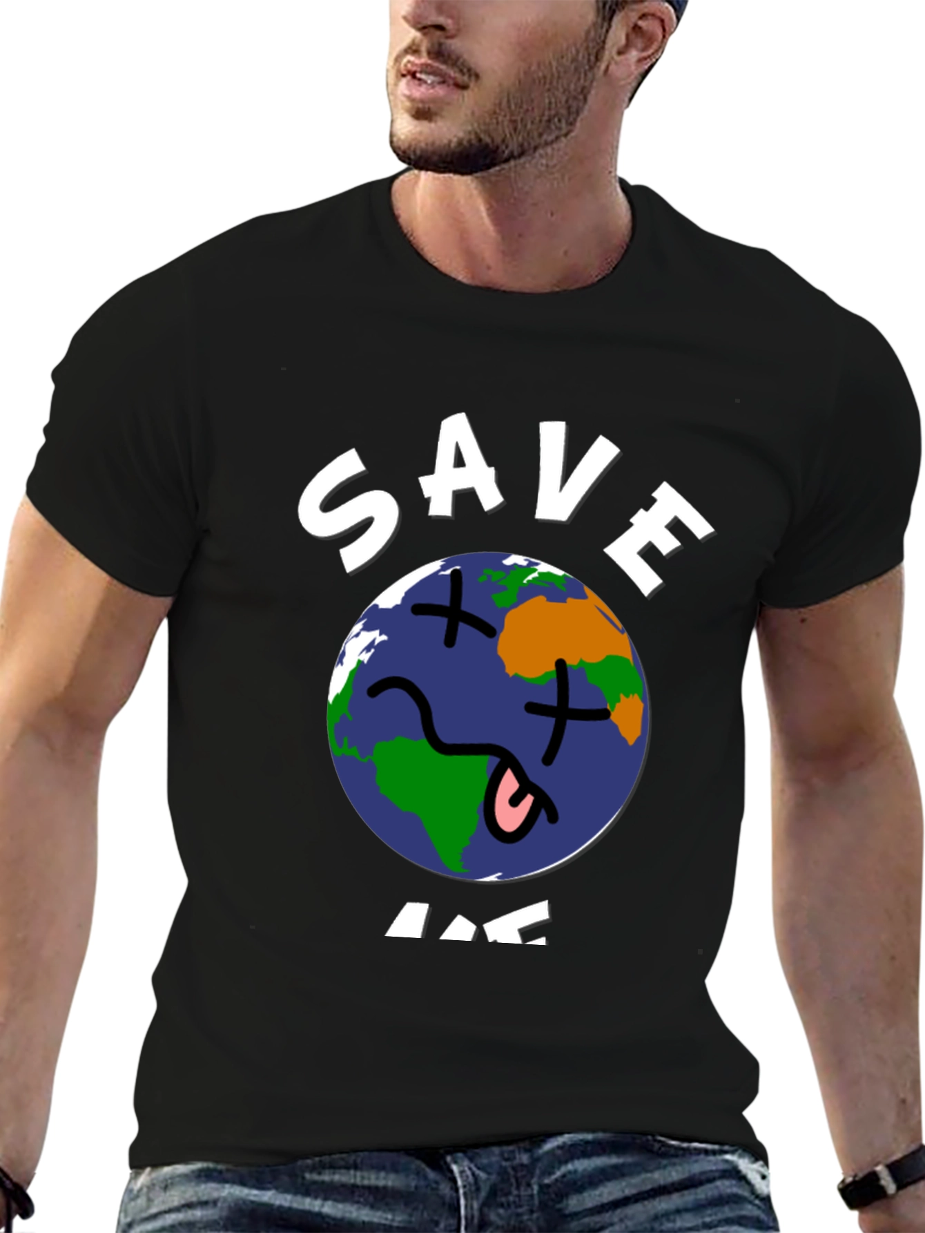 Black Save Me Earth Graphic T-Shirt -  Unisex Black Tee view 6