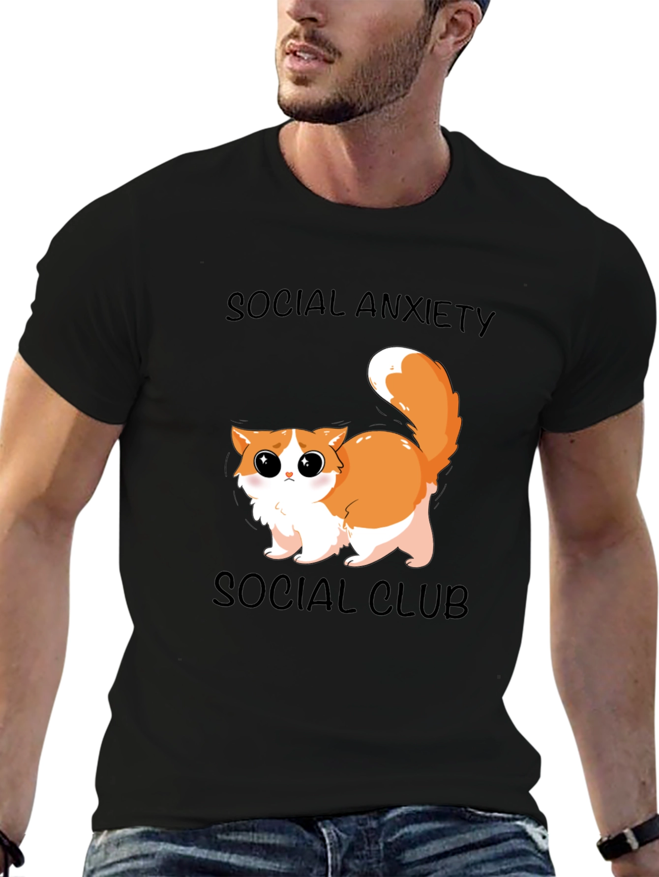 Black Social Anxiety Cat T-Shirt: Cute & Comfy view 6