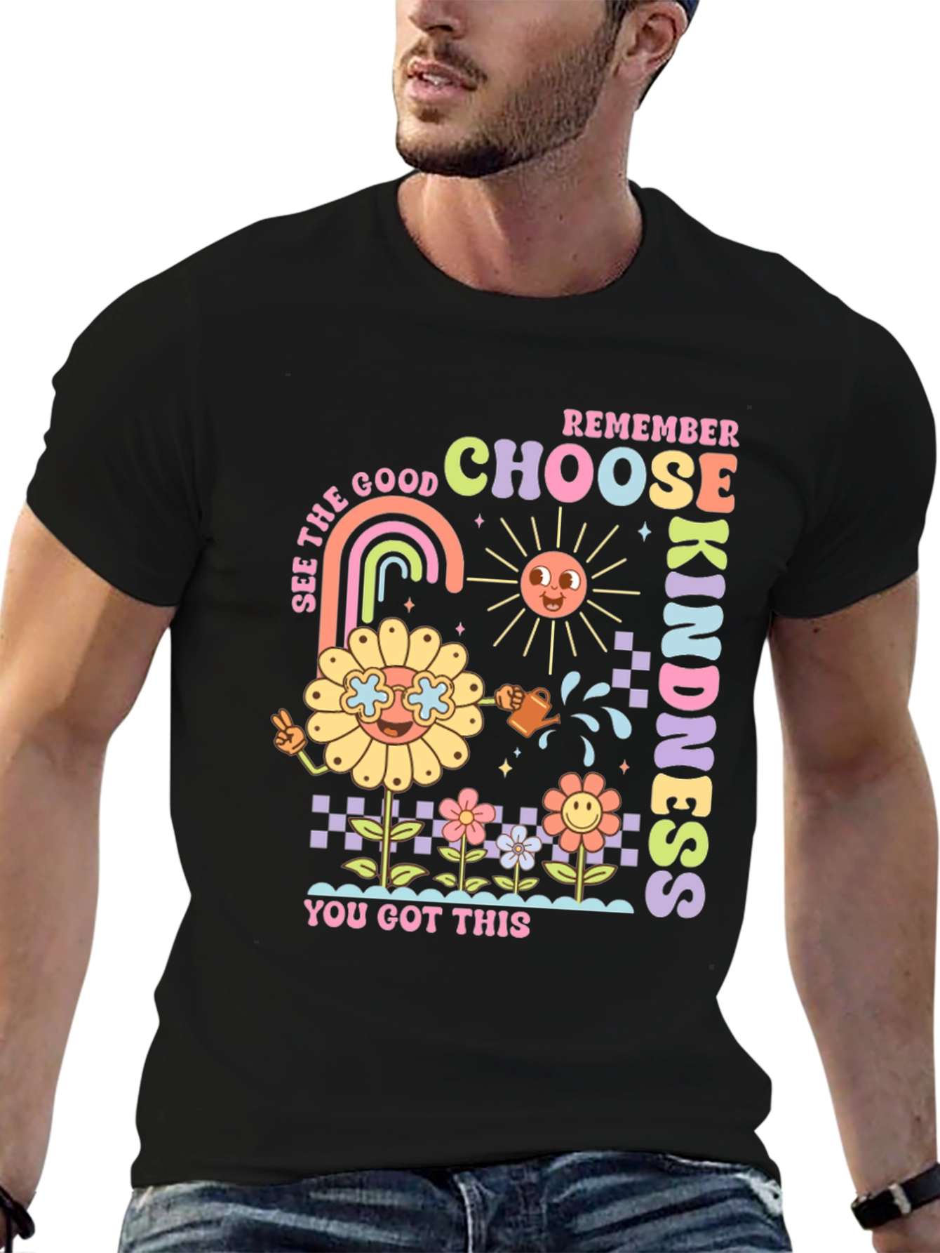 Black Choose Kindness Graphic Tee - Retro Style view 6