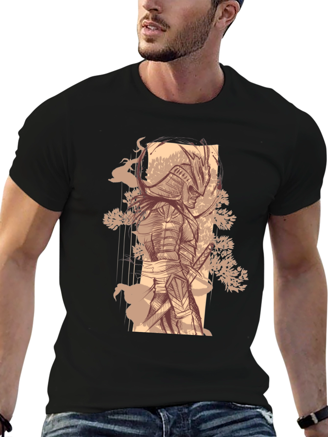 Black Samurai Graphic Tee - Stylish Black Cotton T-Shirt view 6