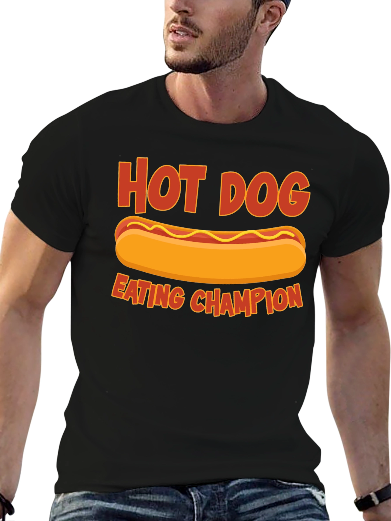 Black Hot Dog Eating Champion T-Shirt - Funny Foodie Tee view 6