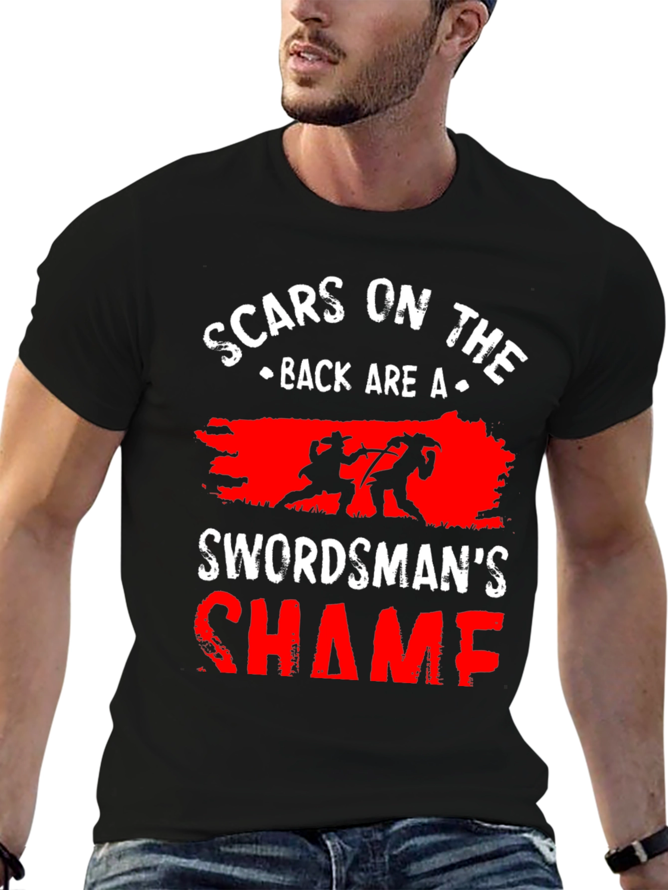 Black Scars on the Back Swordsman's Shame T-Shirt view 6