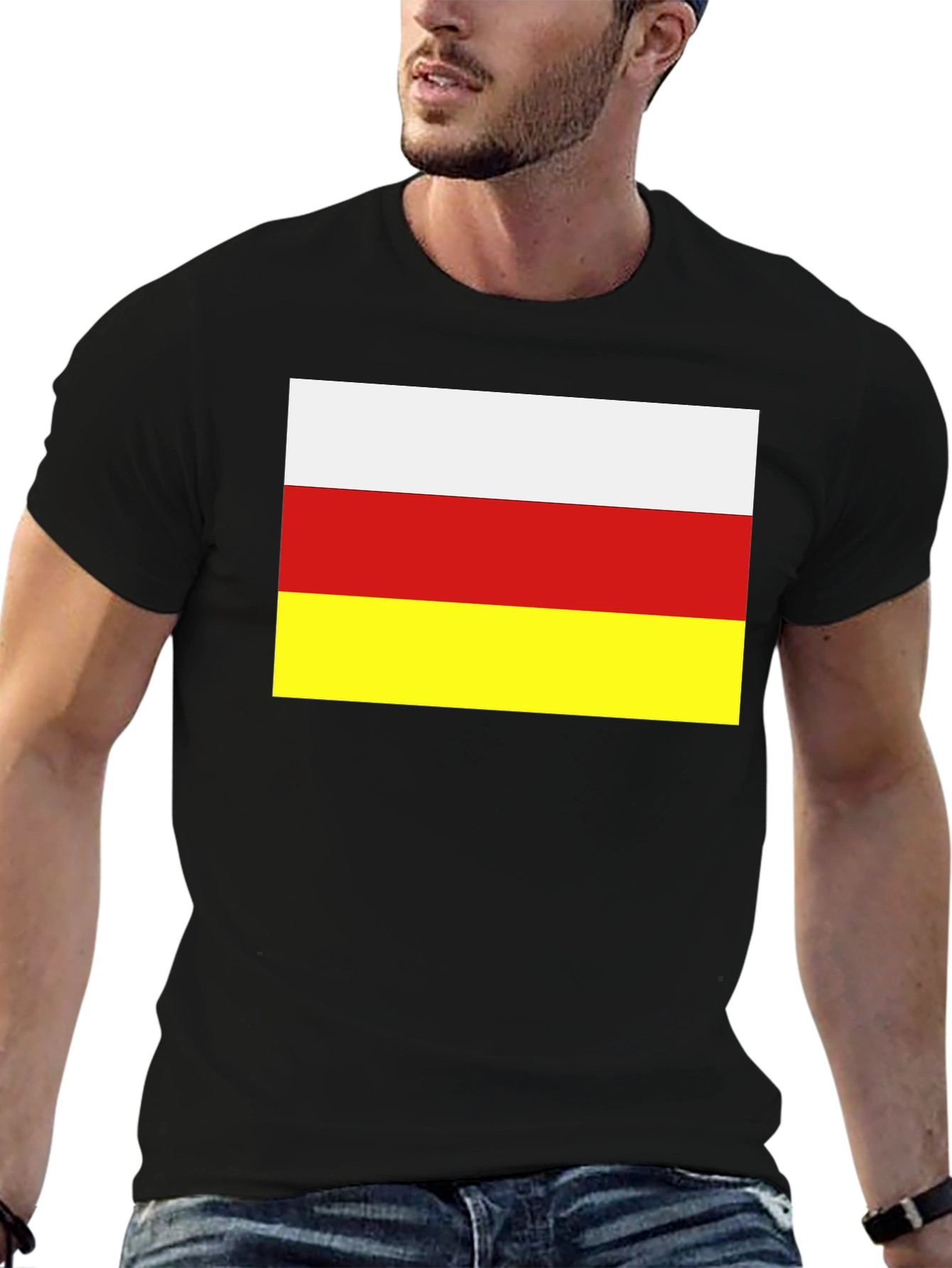 South Ossetia Flag T-Shirt - Black Cotton Tee - 6