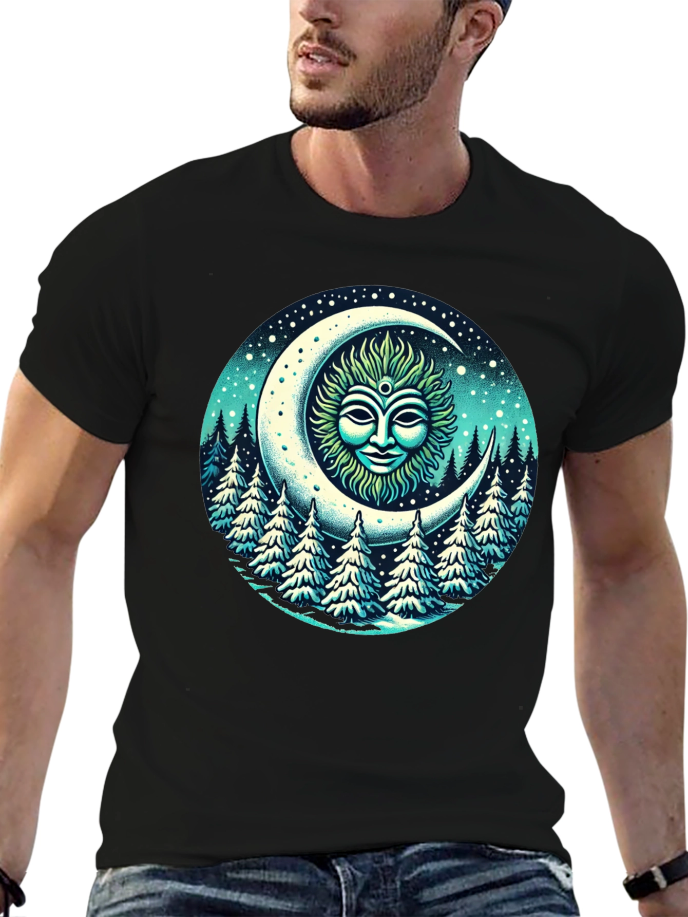 Black Celestial Moon Forest T-Shirt view 6