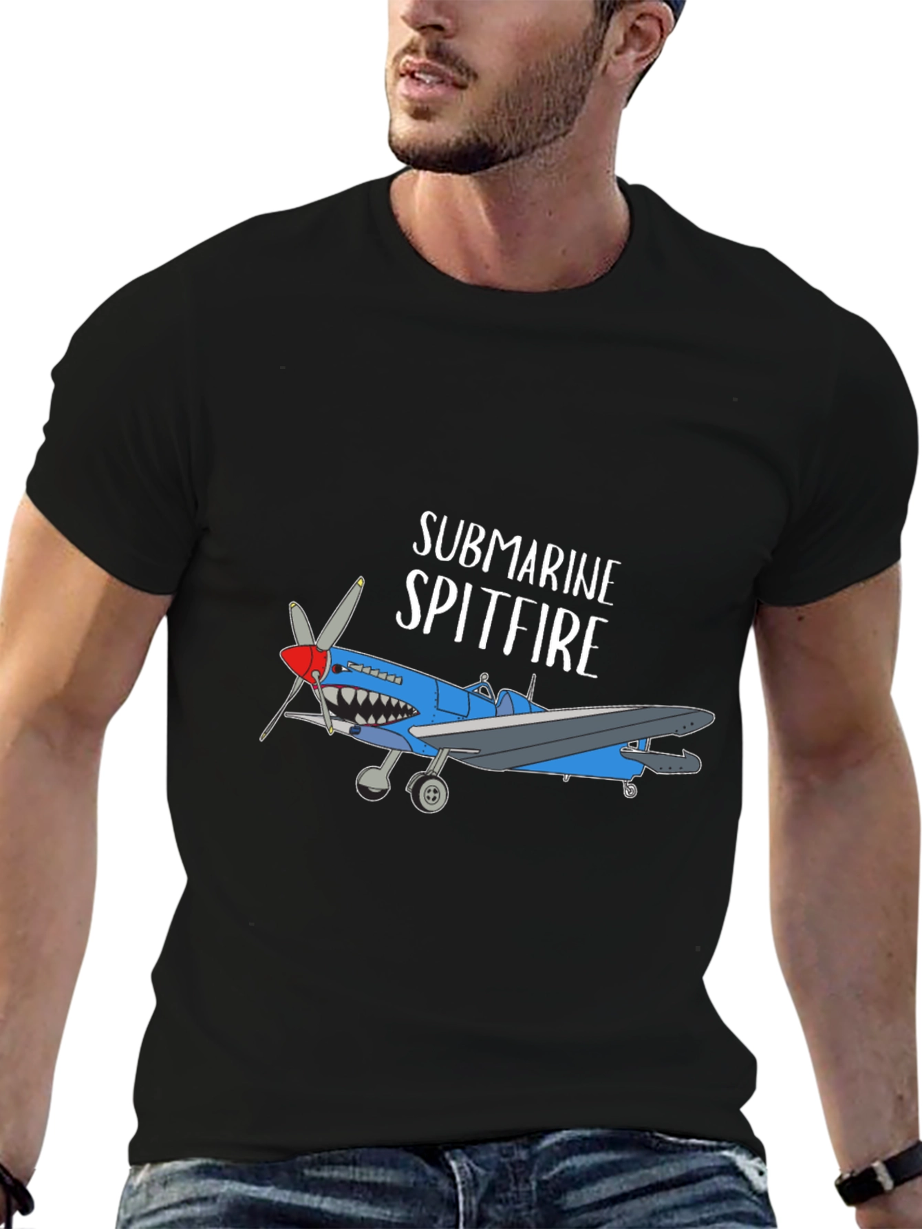 Black Submarine Spitfire Graphic Tee - Black Cotton Blend view 6