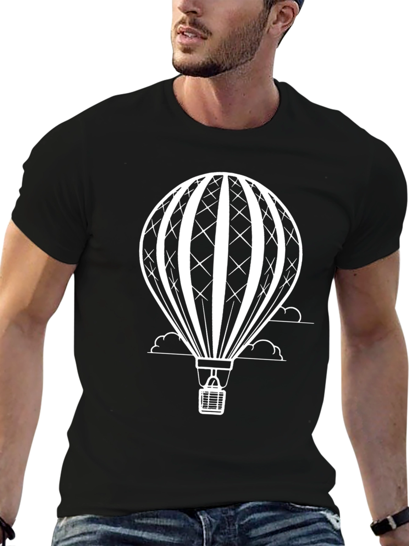 Black Air Balloon Graphic Tee - Stylish Men's Black T-Shirt view 6