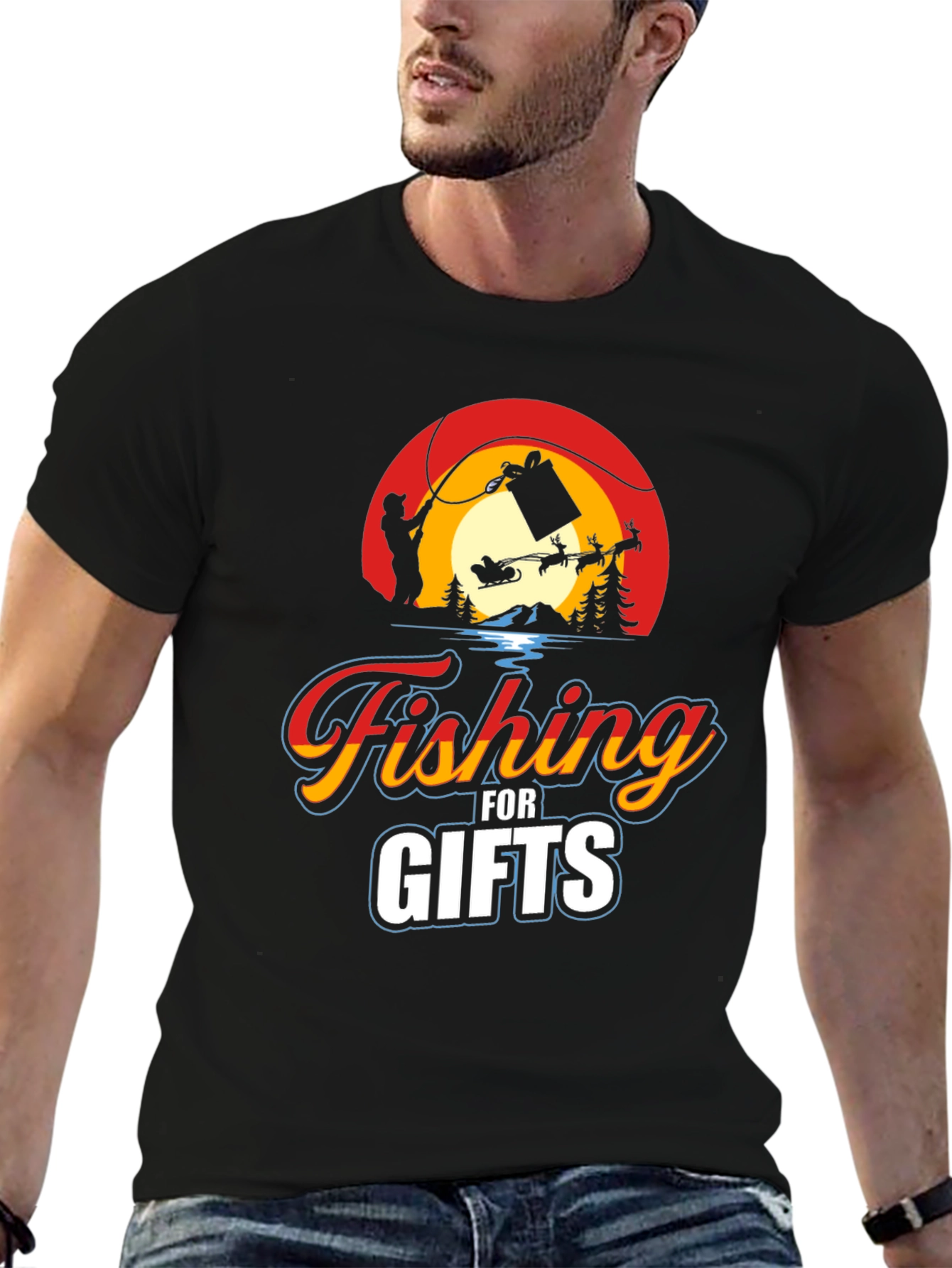 Black Fishing for Gifts Graphic Tee view 6