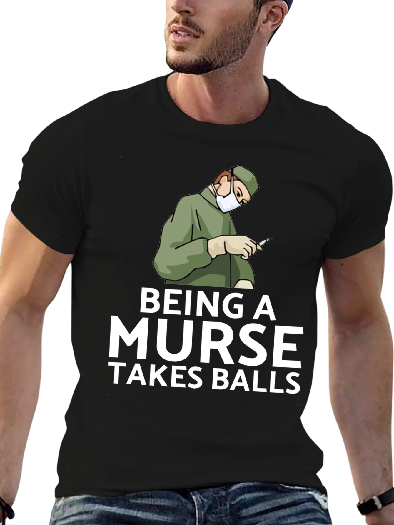 Black Being A Nurse Takes Balls Graphic T-Shirt view 6