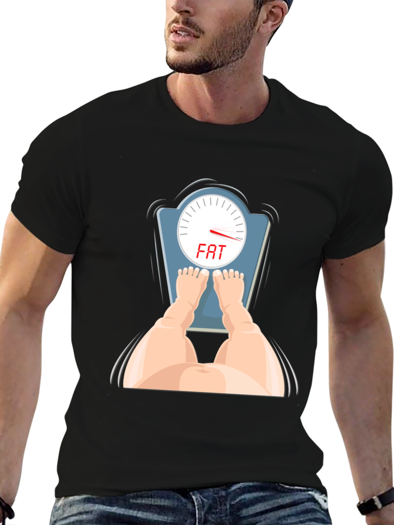 Black Funny 'FAT' Scale Graphic Tee - Humor T-Shirt view 6