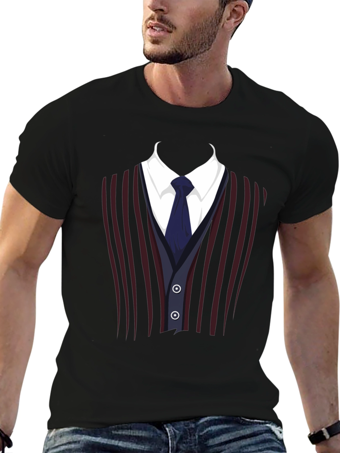 Black Suit Vest Graphic Tee - Funny Costume T-Shirt view 6