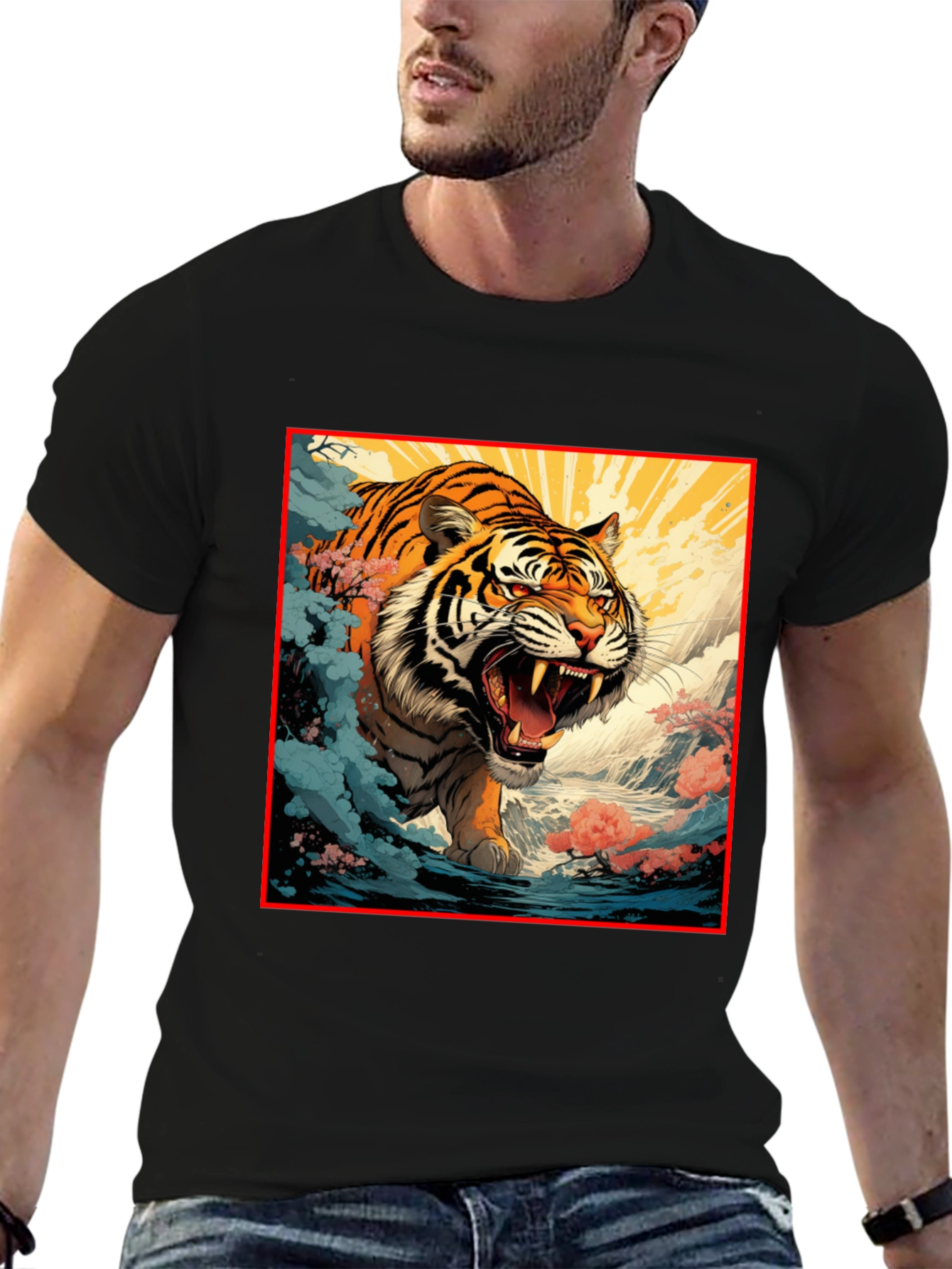 Black Tiger Graphic Black T-Shirt | Bold Animal Print Tee view 6