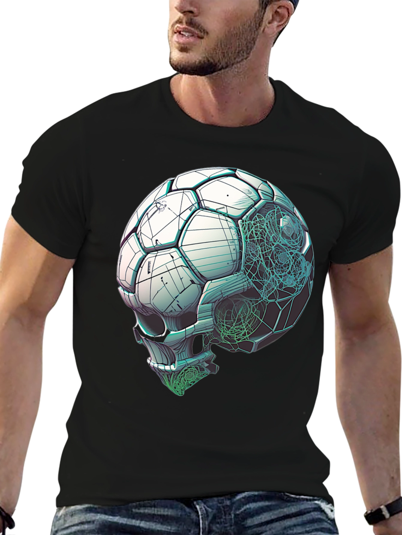 Black Soccer Ball Skull Graphic Tee - Unique Design view 6
