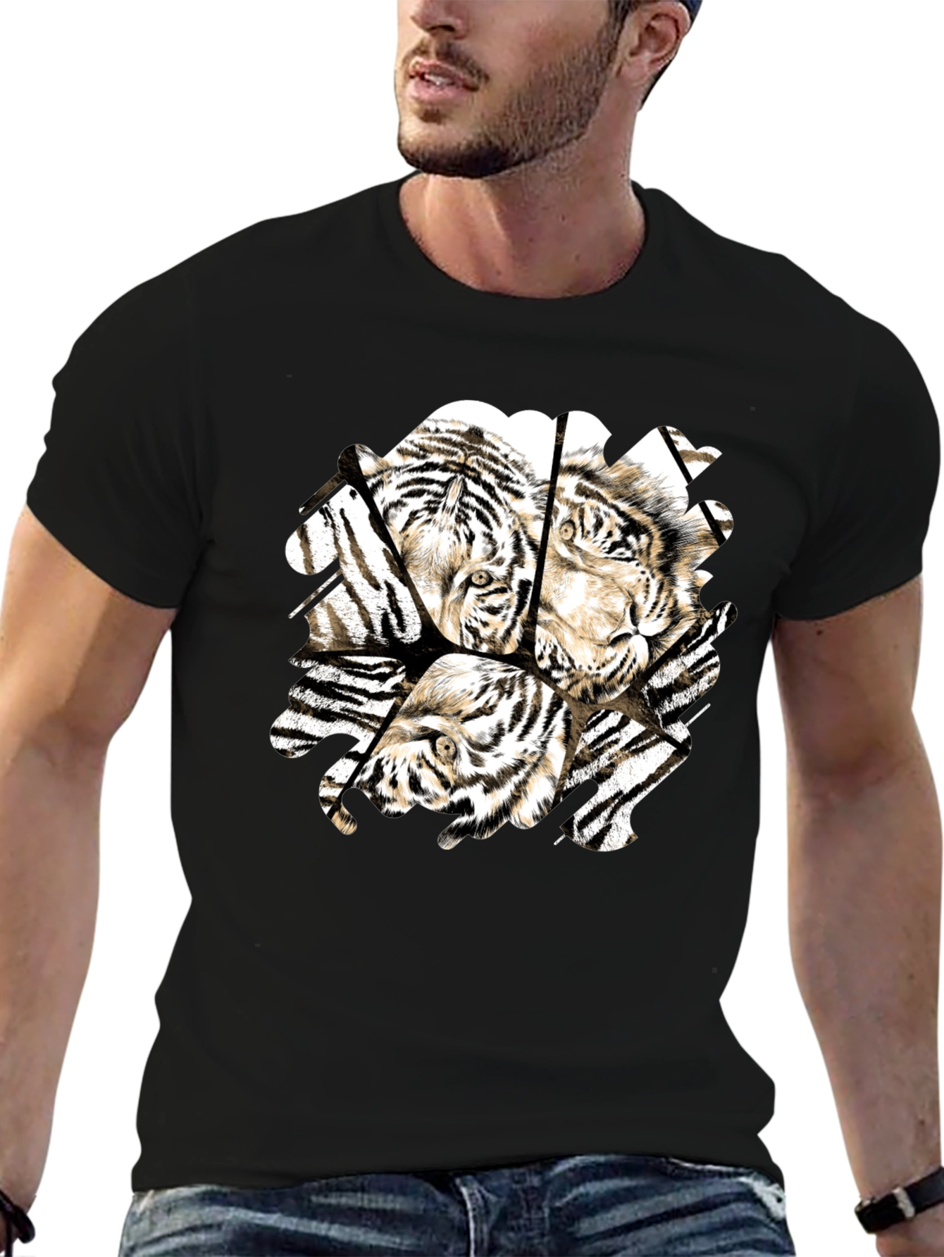 Black Tiger Graphic Black T-Shirt for Men view 6