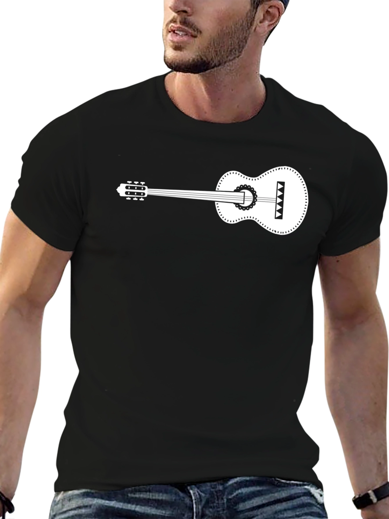 Black Guitar Graphic Tee - Black Cotton Comfort view 6