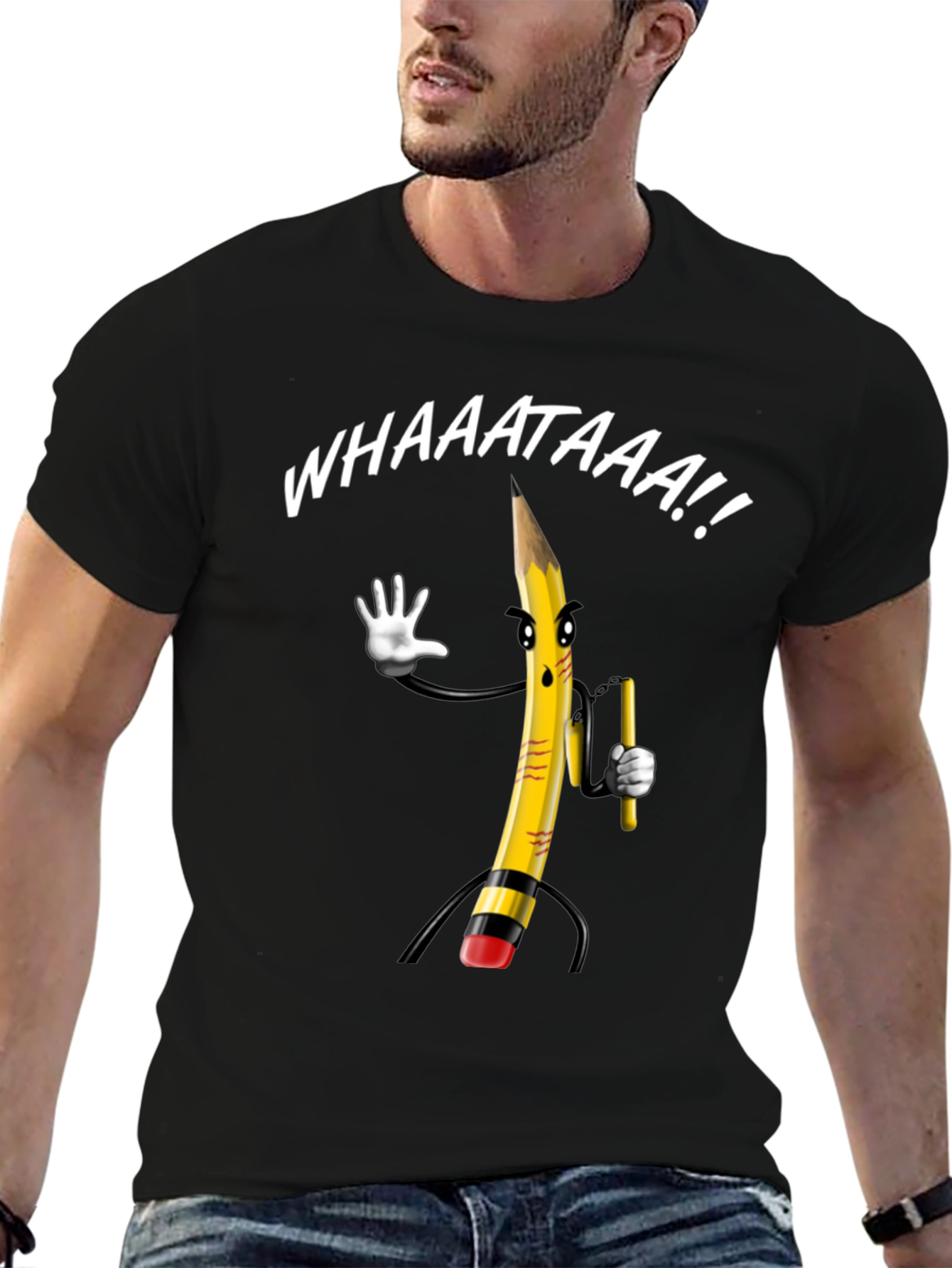 Black Whaaat Pencil Graphic T-Shirt view 6