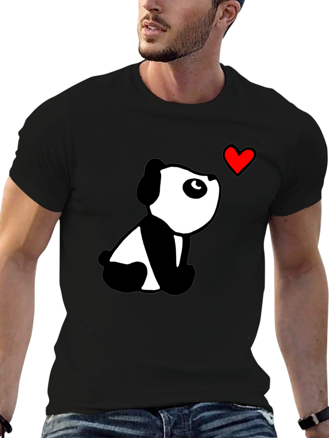 Black Cute Panda Heart Black T-Shirt view 6