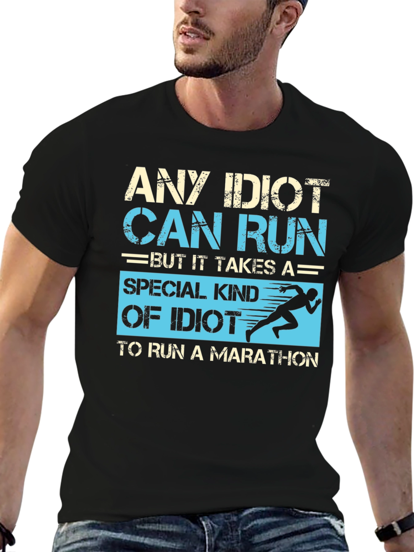 Black Any Idiot Can Run Marathon T-Shirt view 6