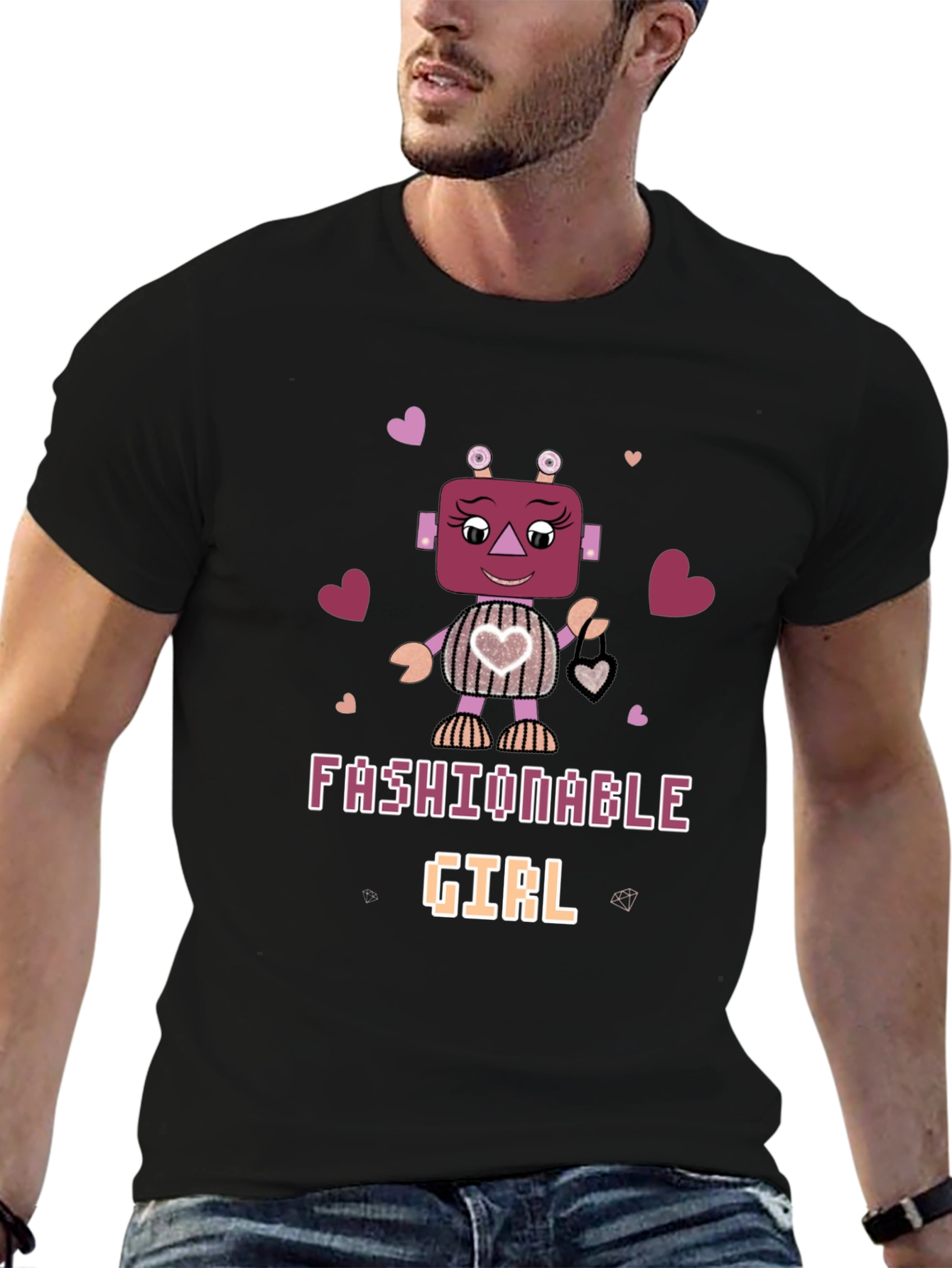 Black Fashionable Girl Robot Graphic Tee view 6