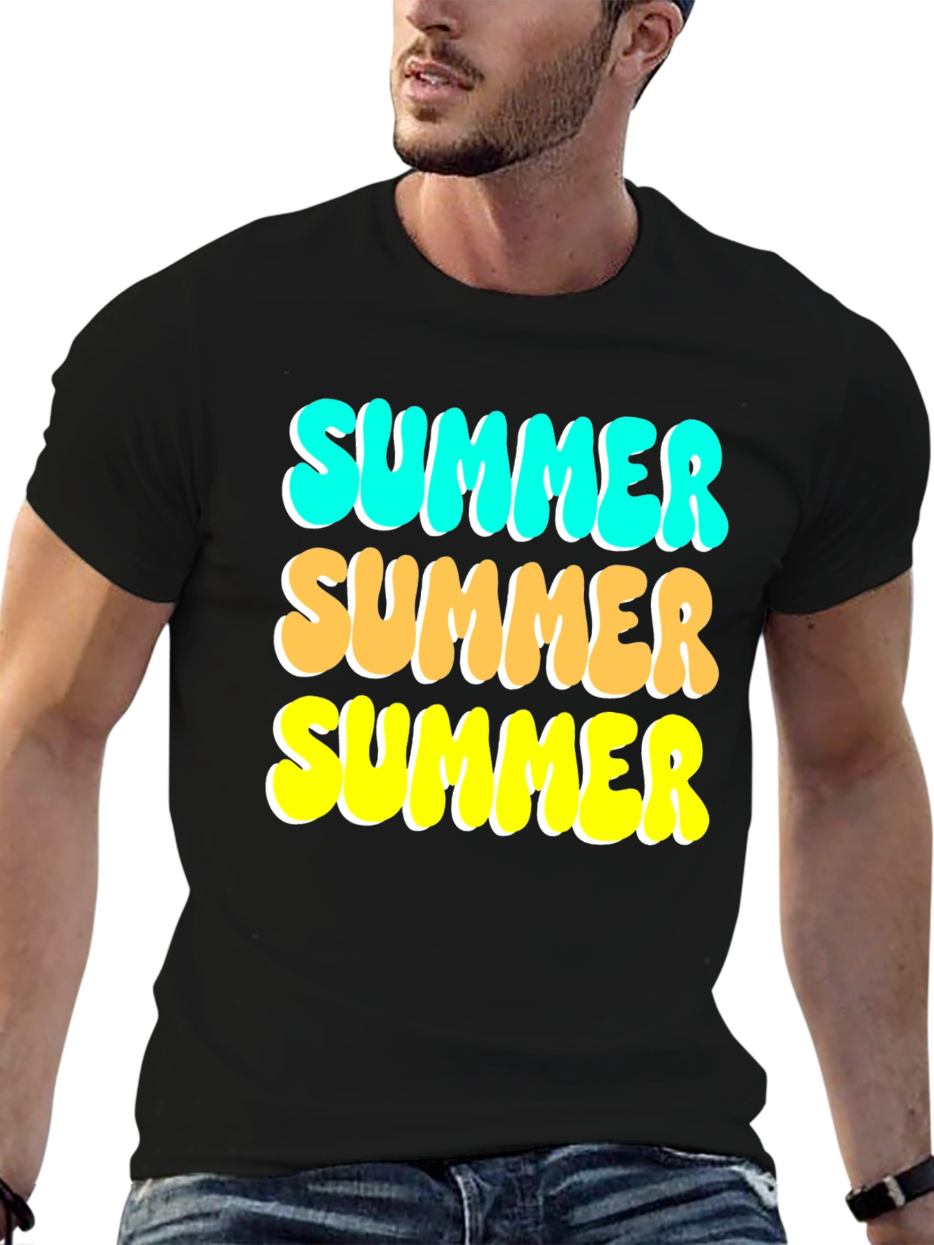 Black Summer T-Shirt - Funky Retro Design view 6