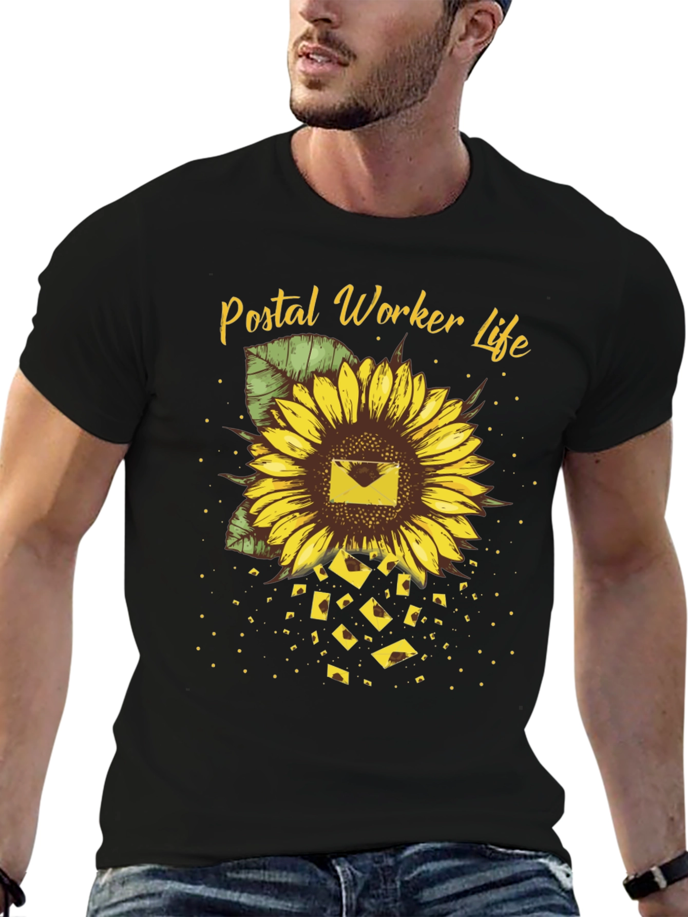 Black Postal Worker Sunflower T-Shirt - Black view 6