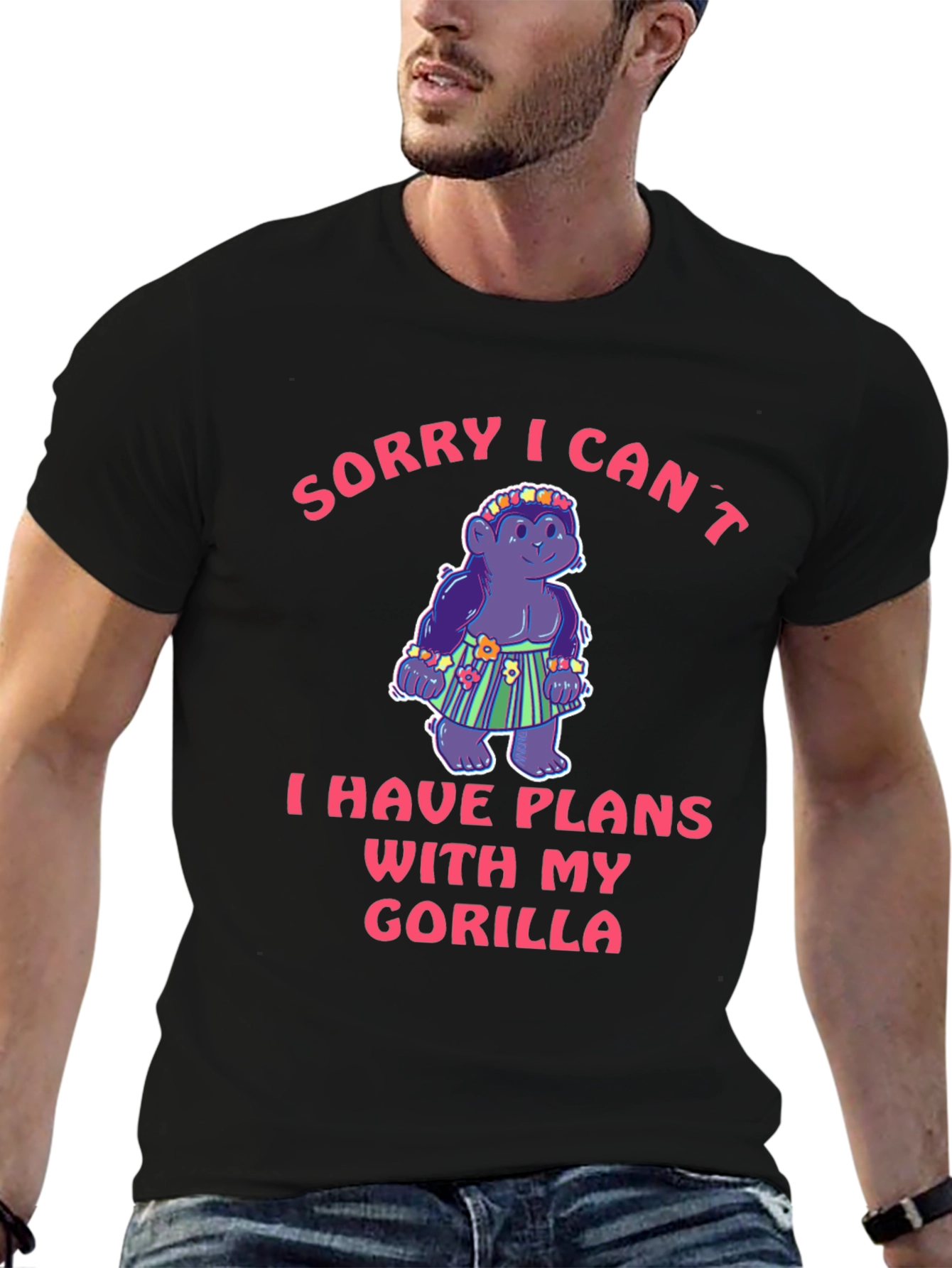 Black Funny Gorilla Plans Graphic Tee - Soft Cotton Unisex T-Shirt view 6