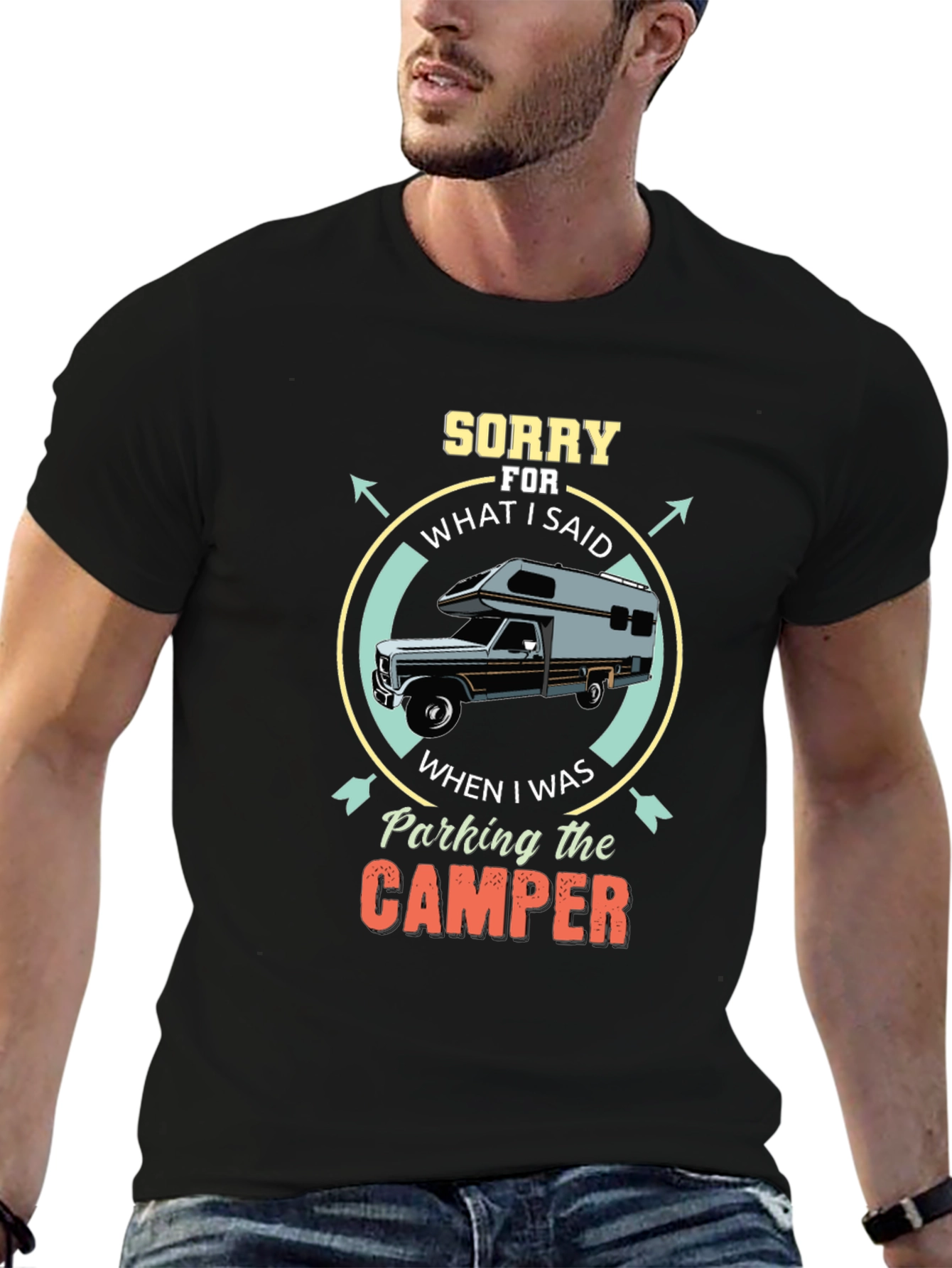 Black Sorry for What I Said Camper Graphic T-Shirt view 6