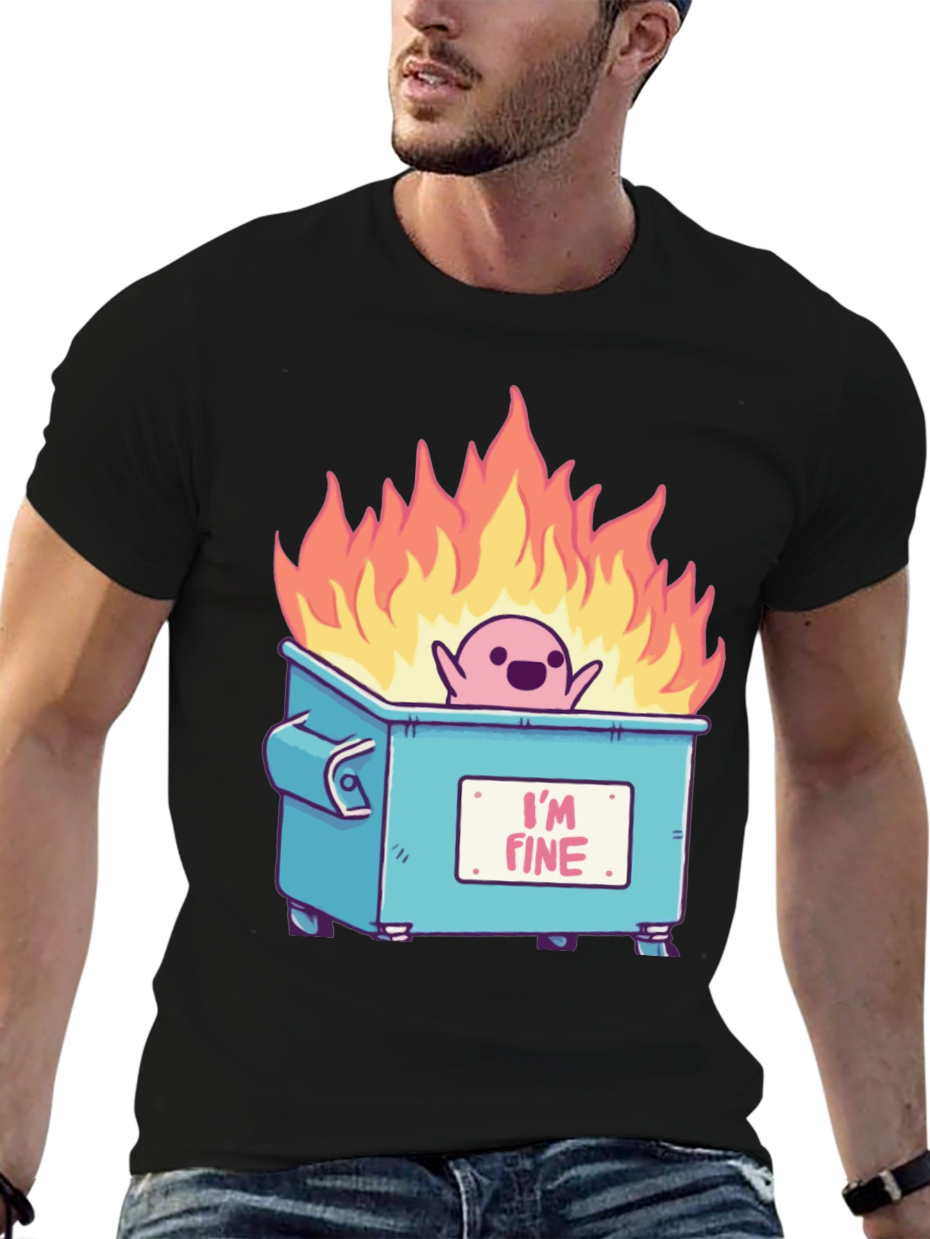 Black I'm Fine Dumpster Fire T-Shirt view 6