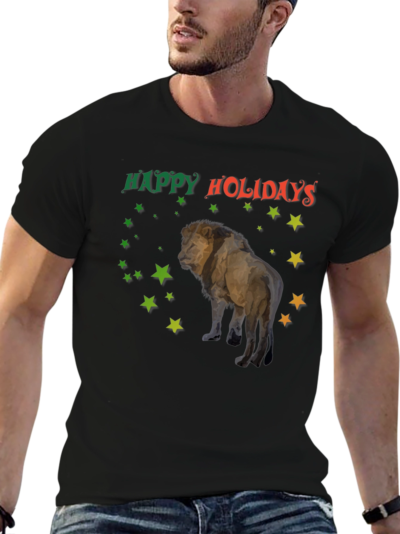 Black Happy Holidays Lion T-Shirt view 6