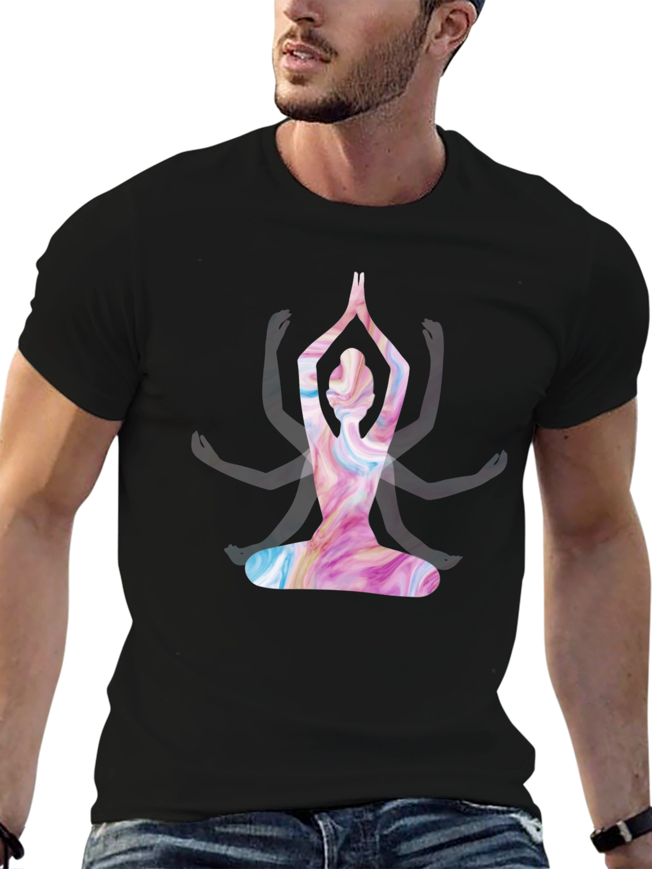 Black Yoga Pose Graphic Tee - Black Unisex T-Shirt view 6
