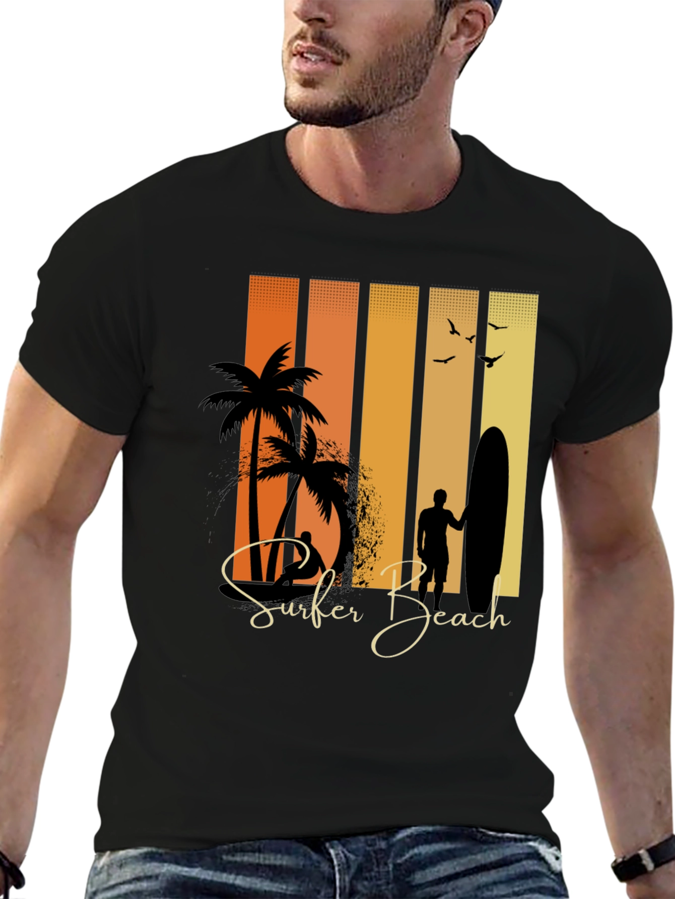 Black Surfer Beach Graphic Tee - Stylish Summer Wear view 6