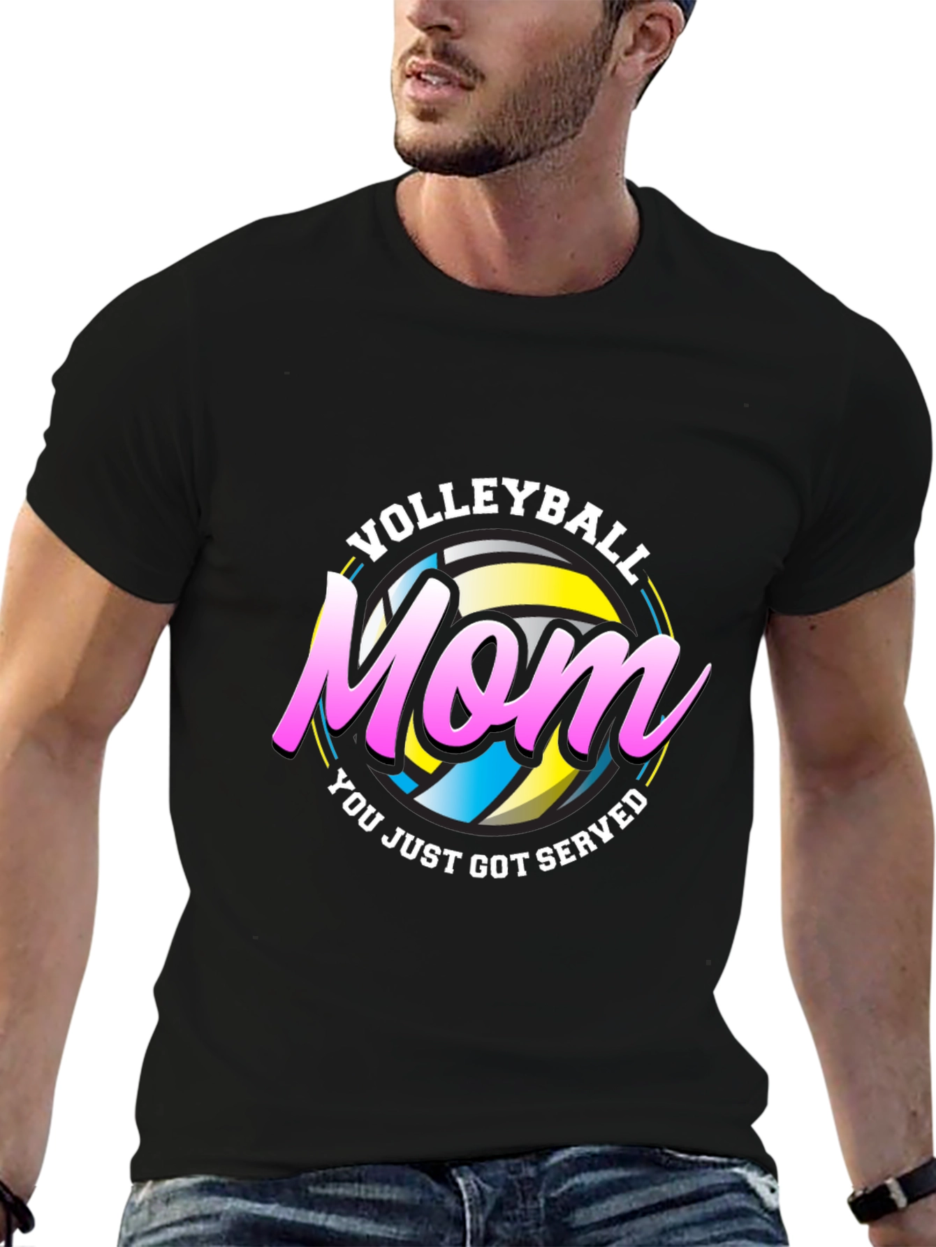 Black Volleyball Mom T-Shirt - Served Design view 6