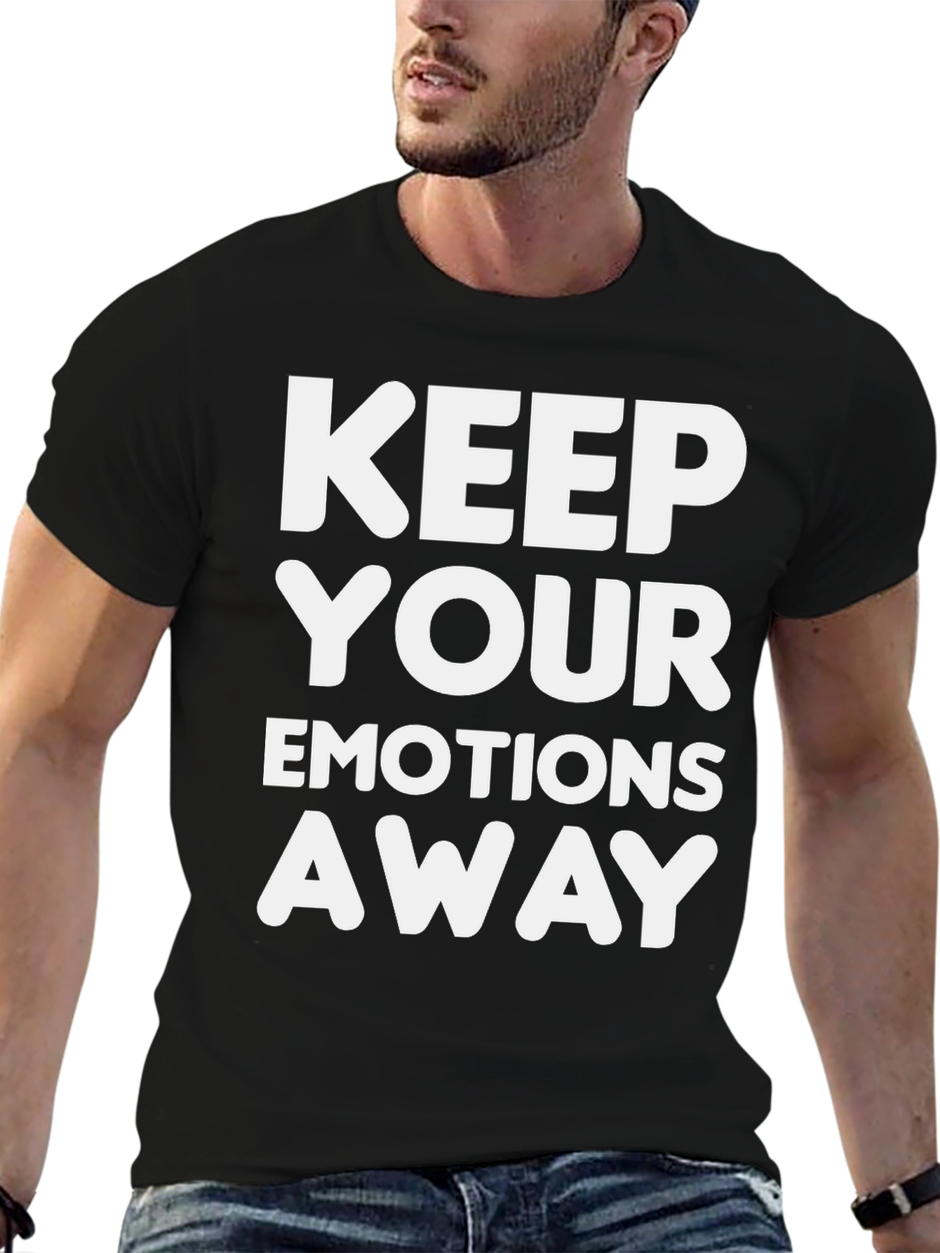 Black Keep Your Emotions Away T-Shirt - Men's Novelty Graphic Tee view 6