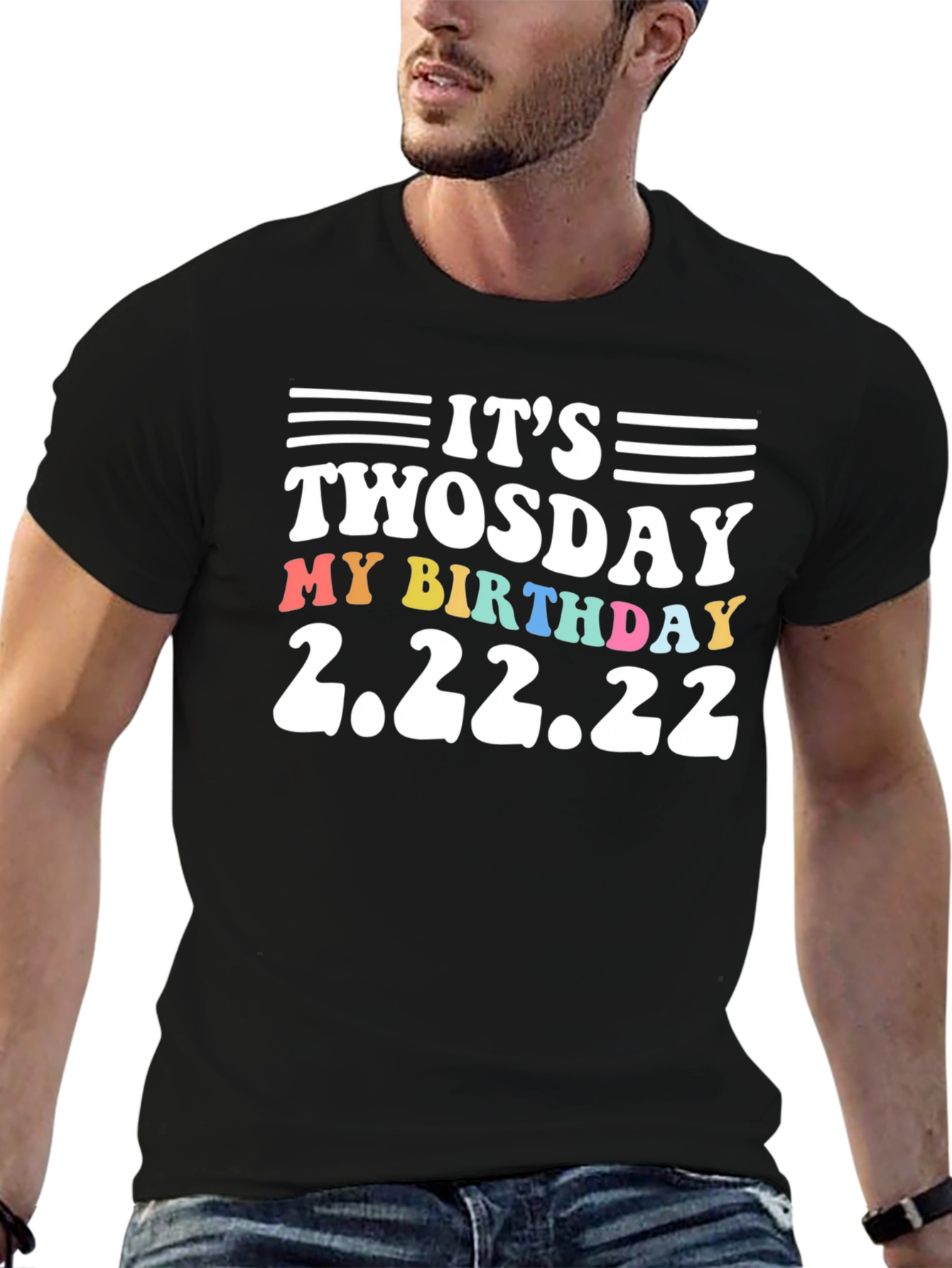 Black It's Twosday My Birthday 2.22.22 Black T-Shirt view 6