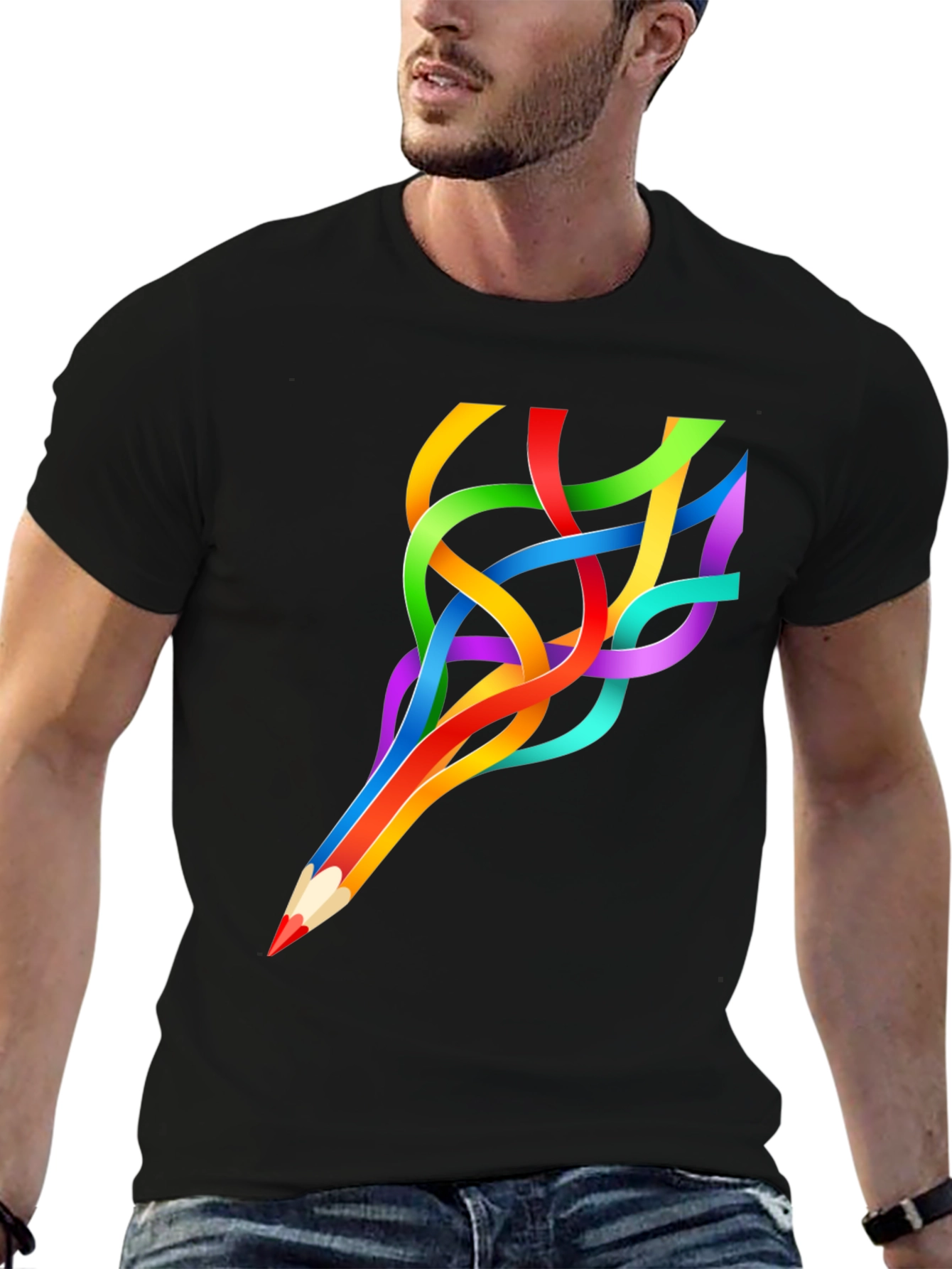 Black Colorful Pencil Stream T-Shirt view 6