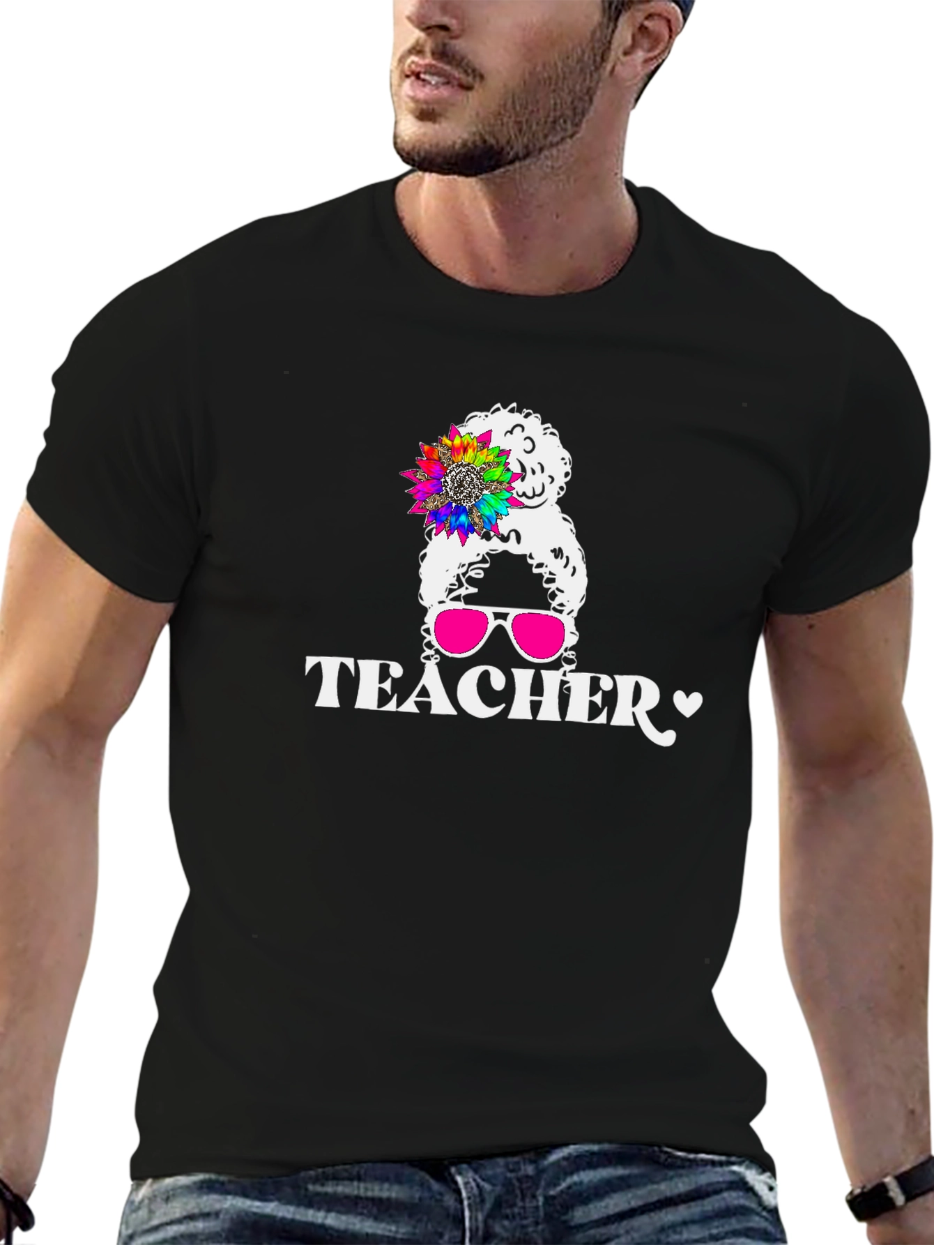 Black Teacher Messy Bun Graphic T-Shirt view 6