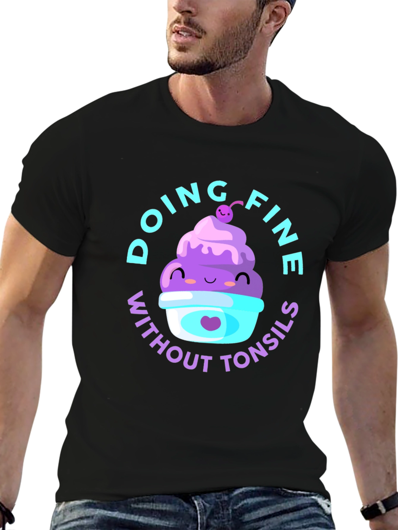 Black Doing Fine Without Tonsils T-Shirt view 6