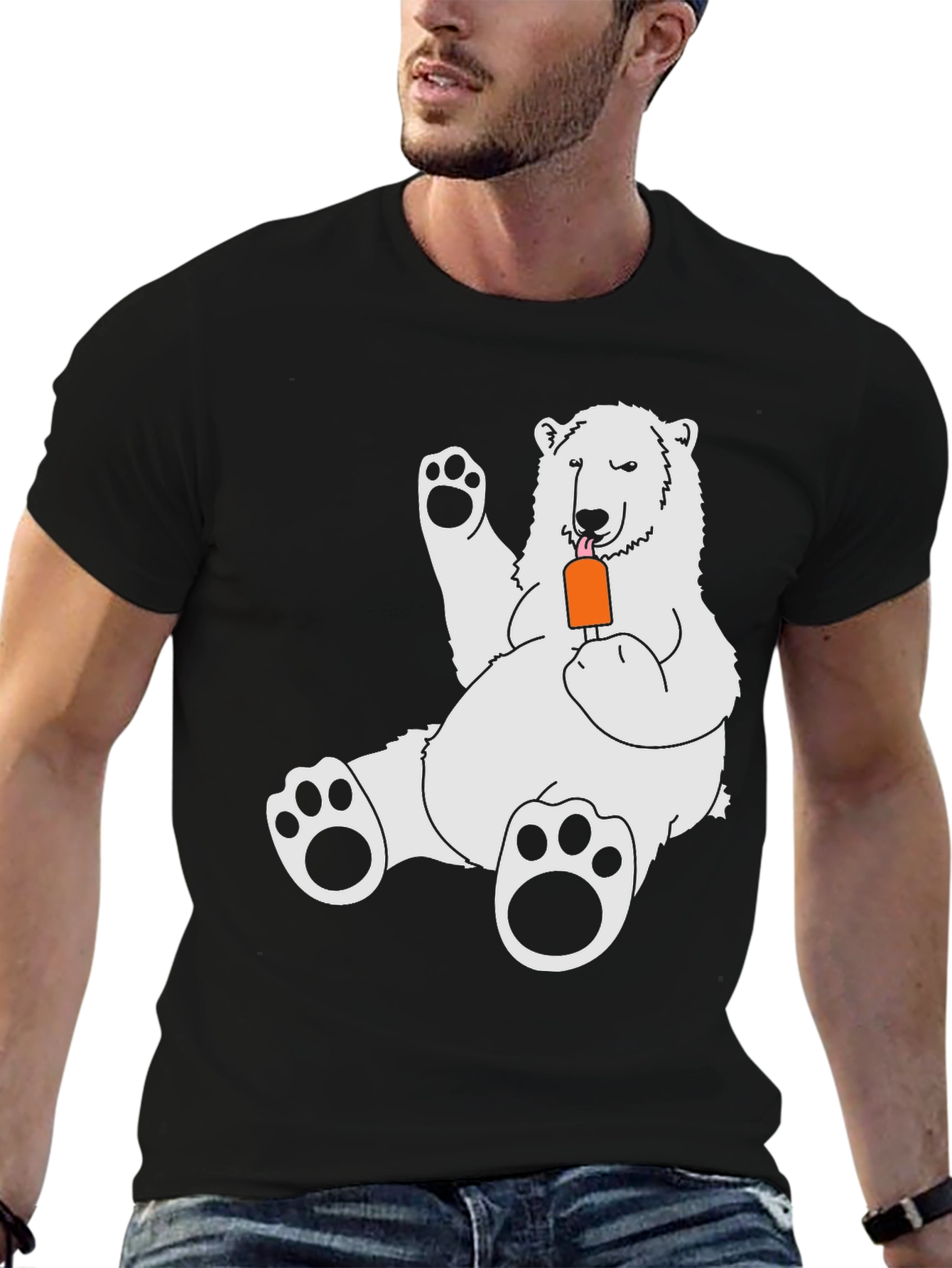Black Cool Bear Graphic Tee - Black Cotton Blend view 6