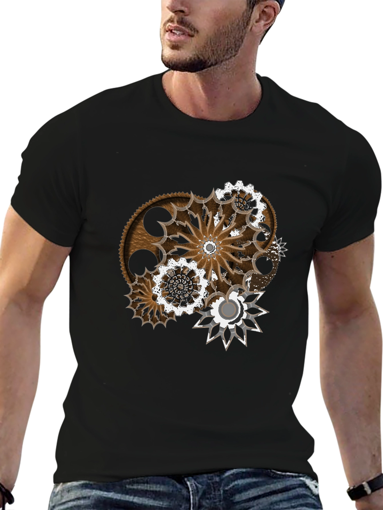 Black Steampunk Gear Graphic T-Shirt - Unique Design view 6
