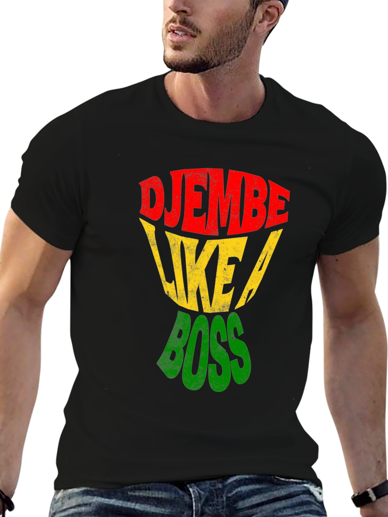 Black Djembe Like a Boss T-Shirt - Rasta Colors view 6