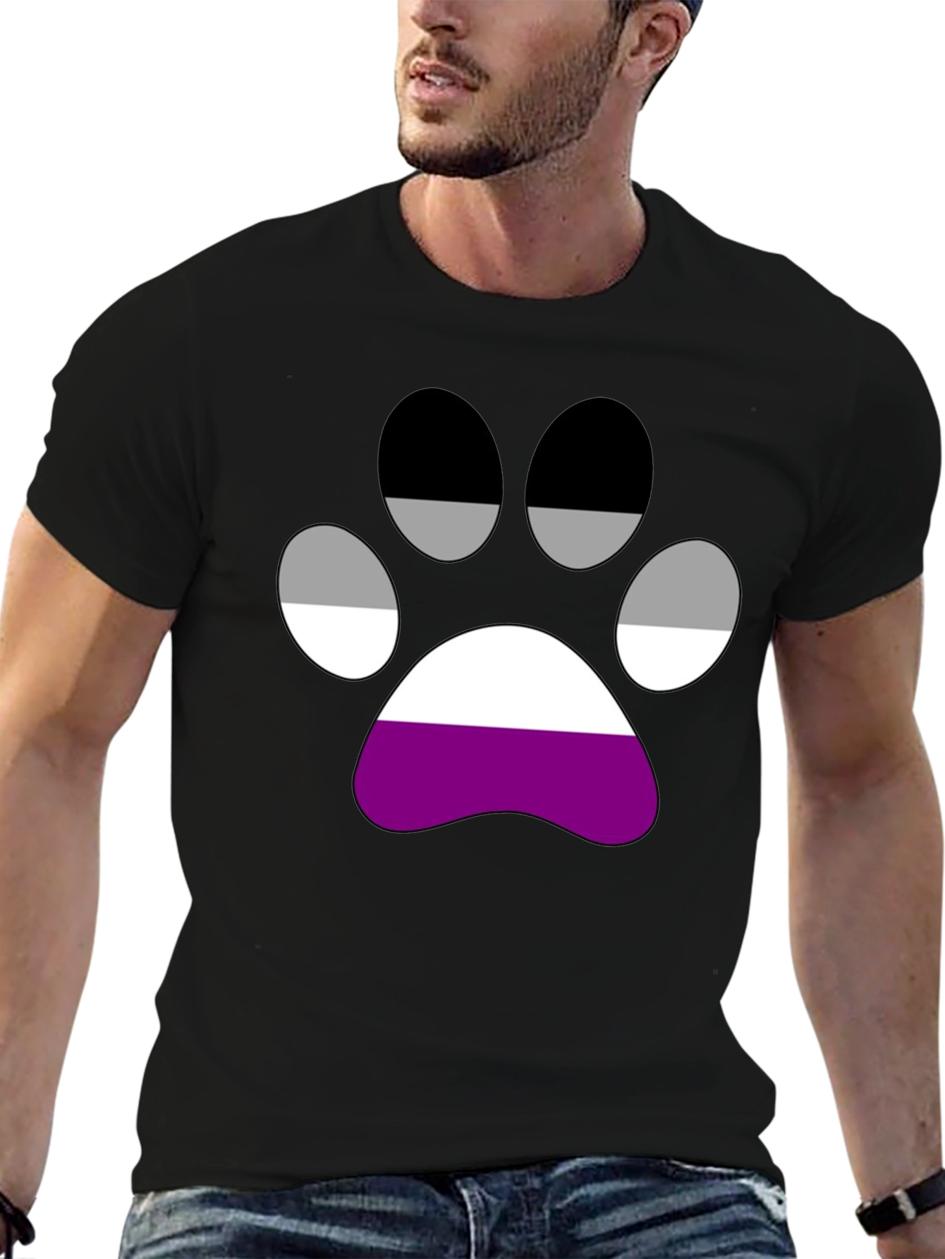 Black Asexual Pride Paw Print T-Shirt view 6
